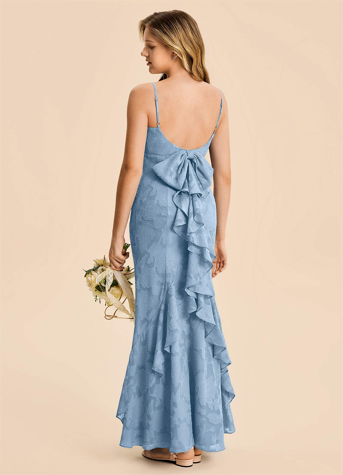 blue floral junior bridesmaid dress Azazie Bondi Junior