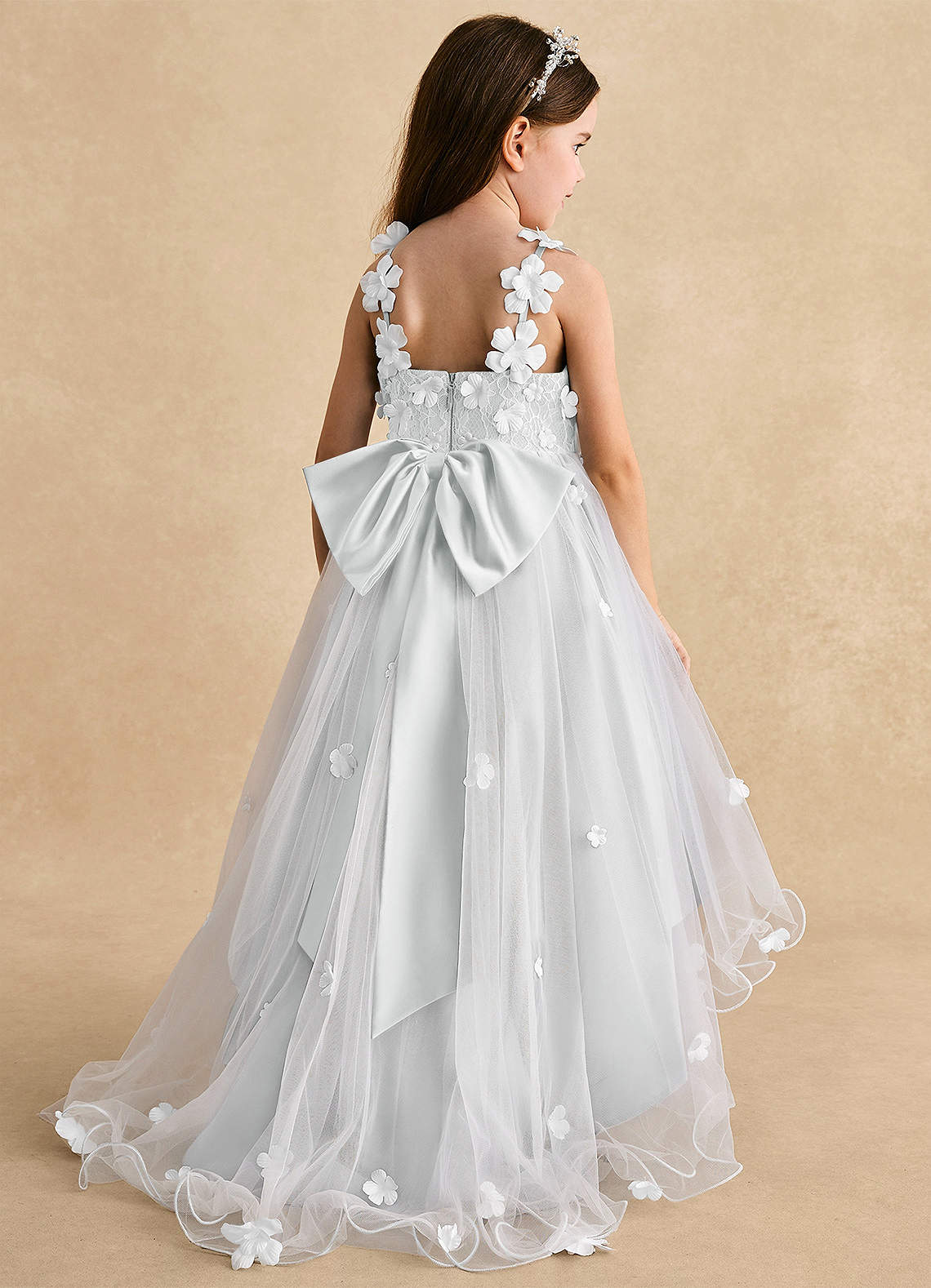 Azazie Celia Flower Girl Dresses Diamond White A-Line Lace Tulle Dress image1