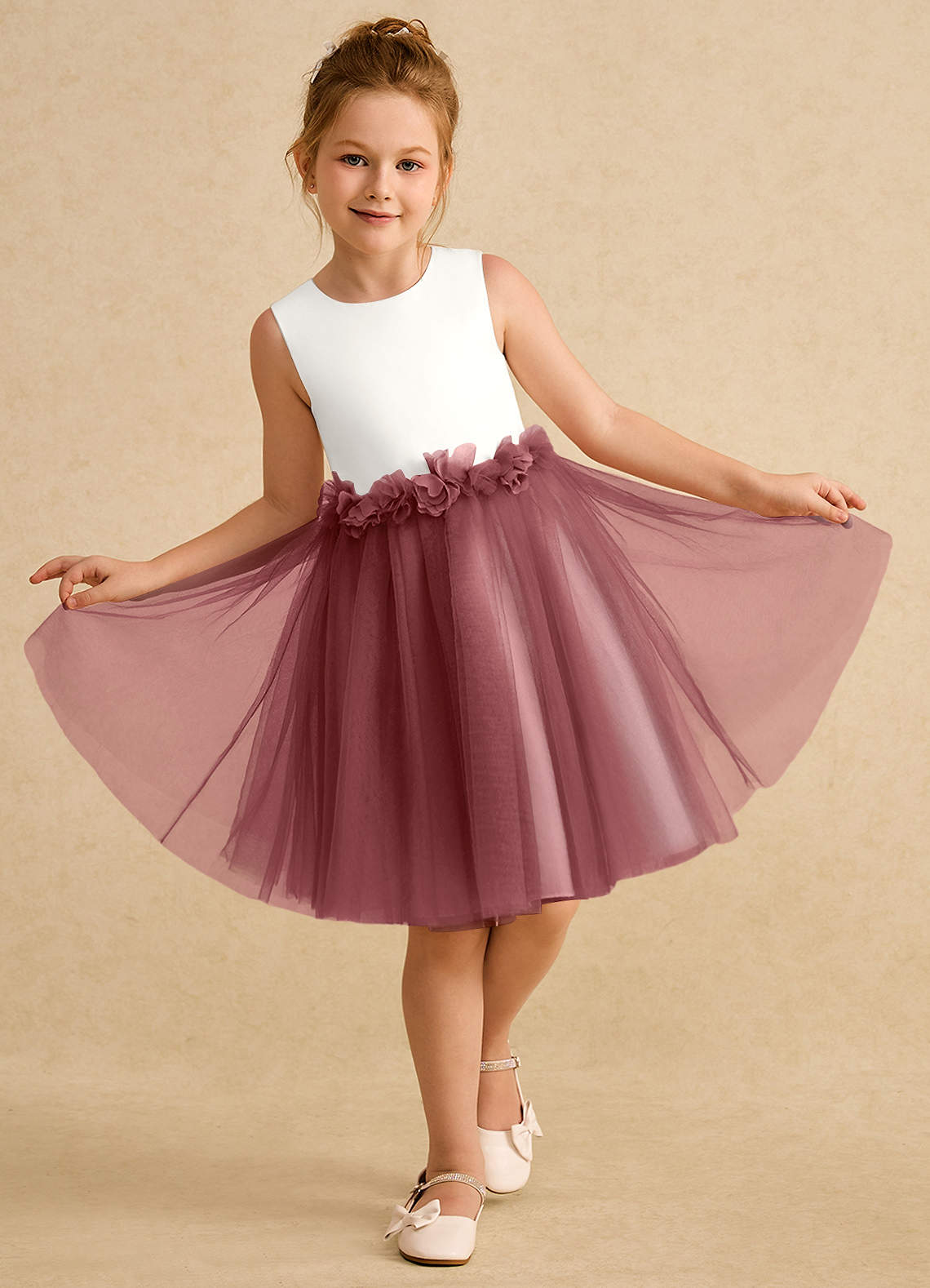Azazie Louisa Blumenmädchenkleider A-Linie ärmellos Tüll Kleid Elfenbein Amethyst image3