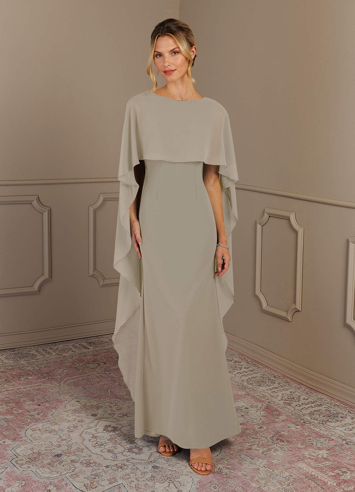 Azazie Dion Mother of the Bride Dresses Taupe Sheath Scoop Stretch Crepe Dress image1