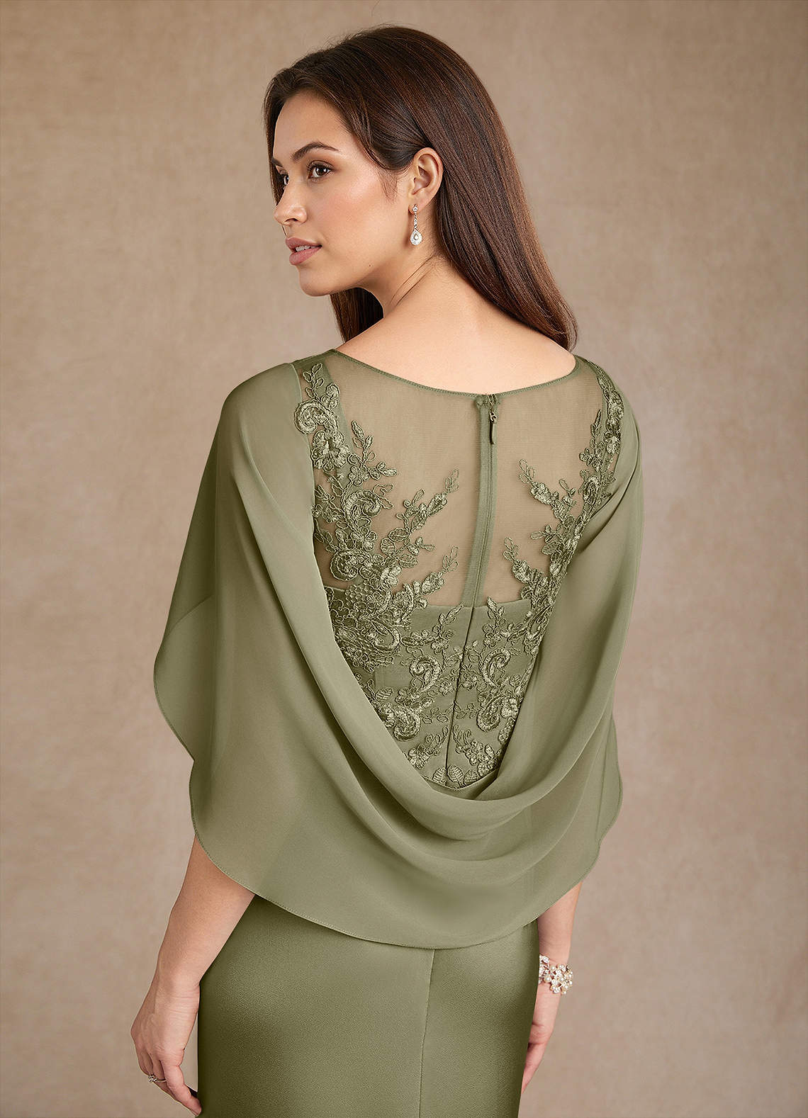 Azazie Hera Mother of the Bride Dresses Pistachio A-Line Lace Stretch Satin Dress image5