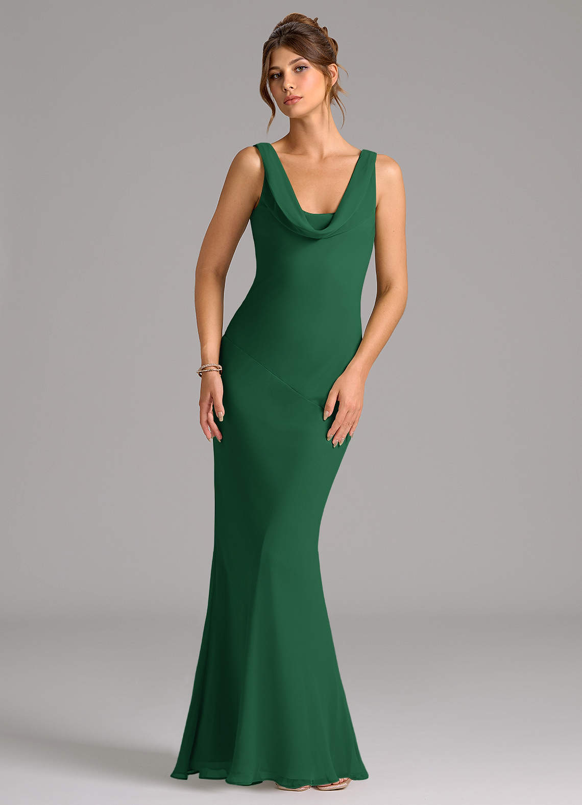 Azazie Rylina Bridesmaid Dresses Dark Green Mermaid Pleated Chiffon Dress image1