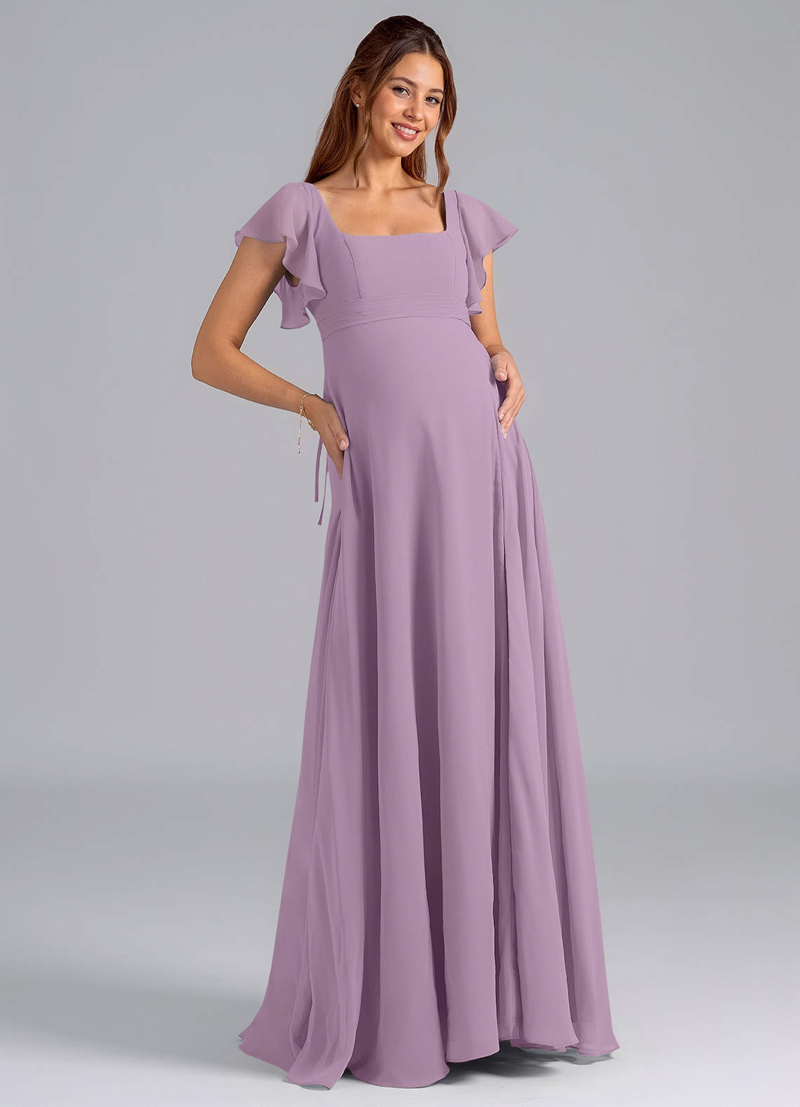 Azazie Bondi Maternity Bridesmaid Dresses A-Line Ruched Chiffon Floor-Length Dress image1