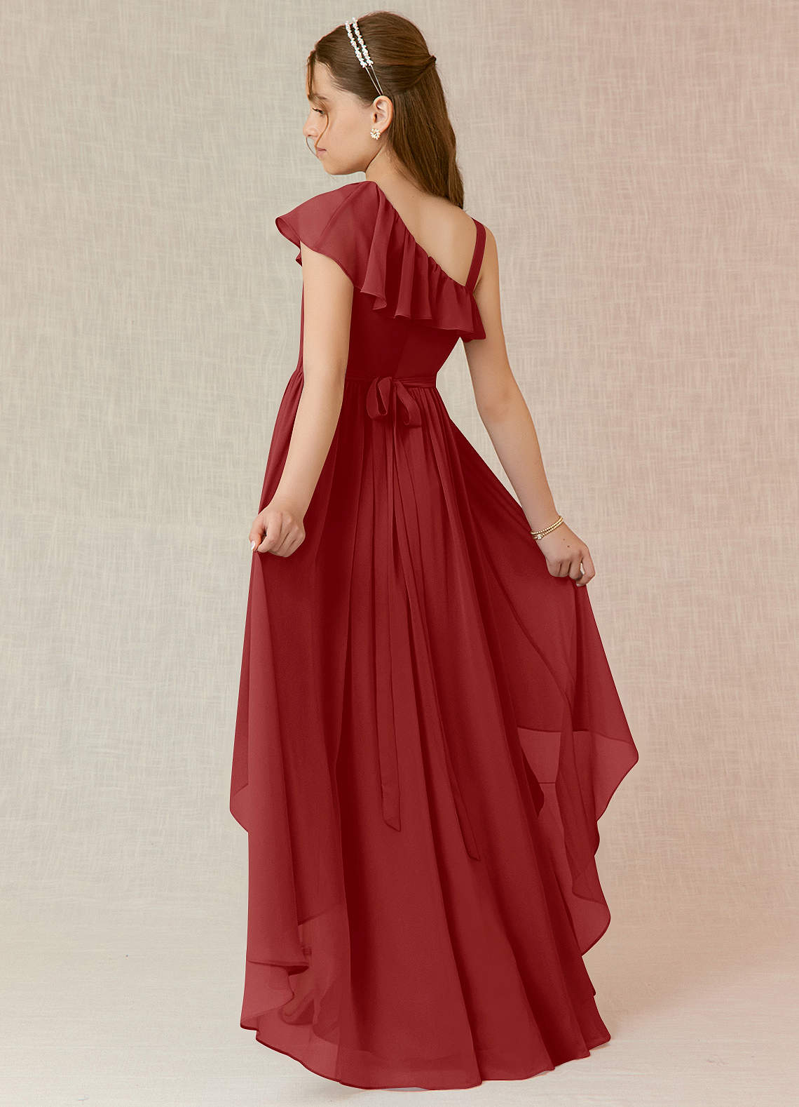Azazie Mango Junior Rust A-Line Ruched Chiffon Dress image1