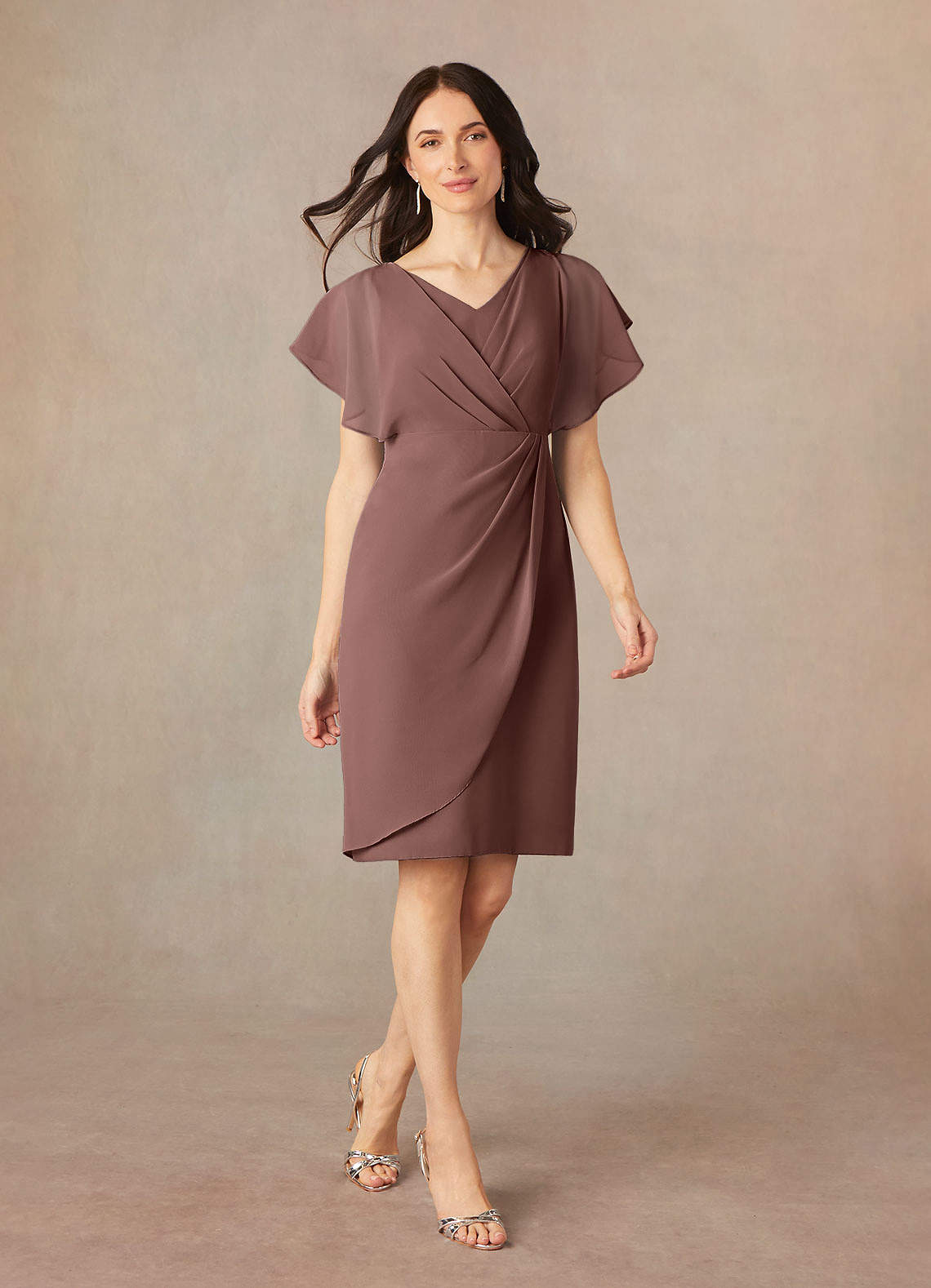 Azazie Julia Mother of the Bride Dresses Espresso Sheath V-Neck Pleated Chiffon Dress image1
