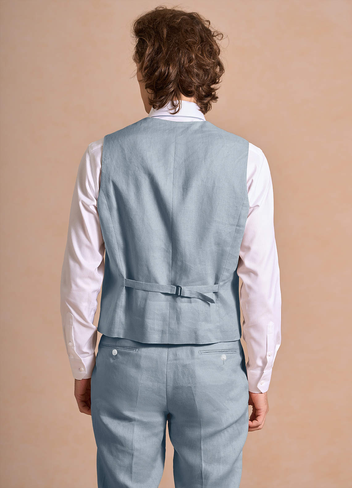 front Harrison Azul Polvoriento Chaleco de traje 100% lino