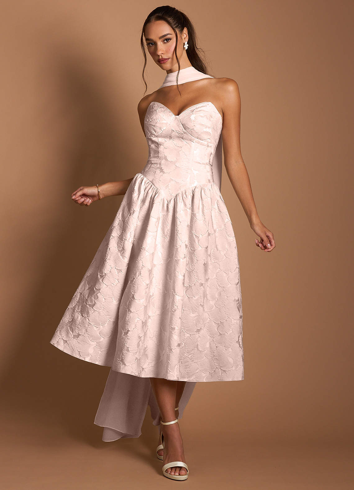 strapless open back dress Sparkling pink Basque waist dress with off the shoulder details – Destiny  Chic main image 1