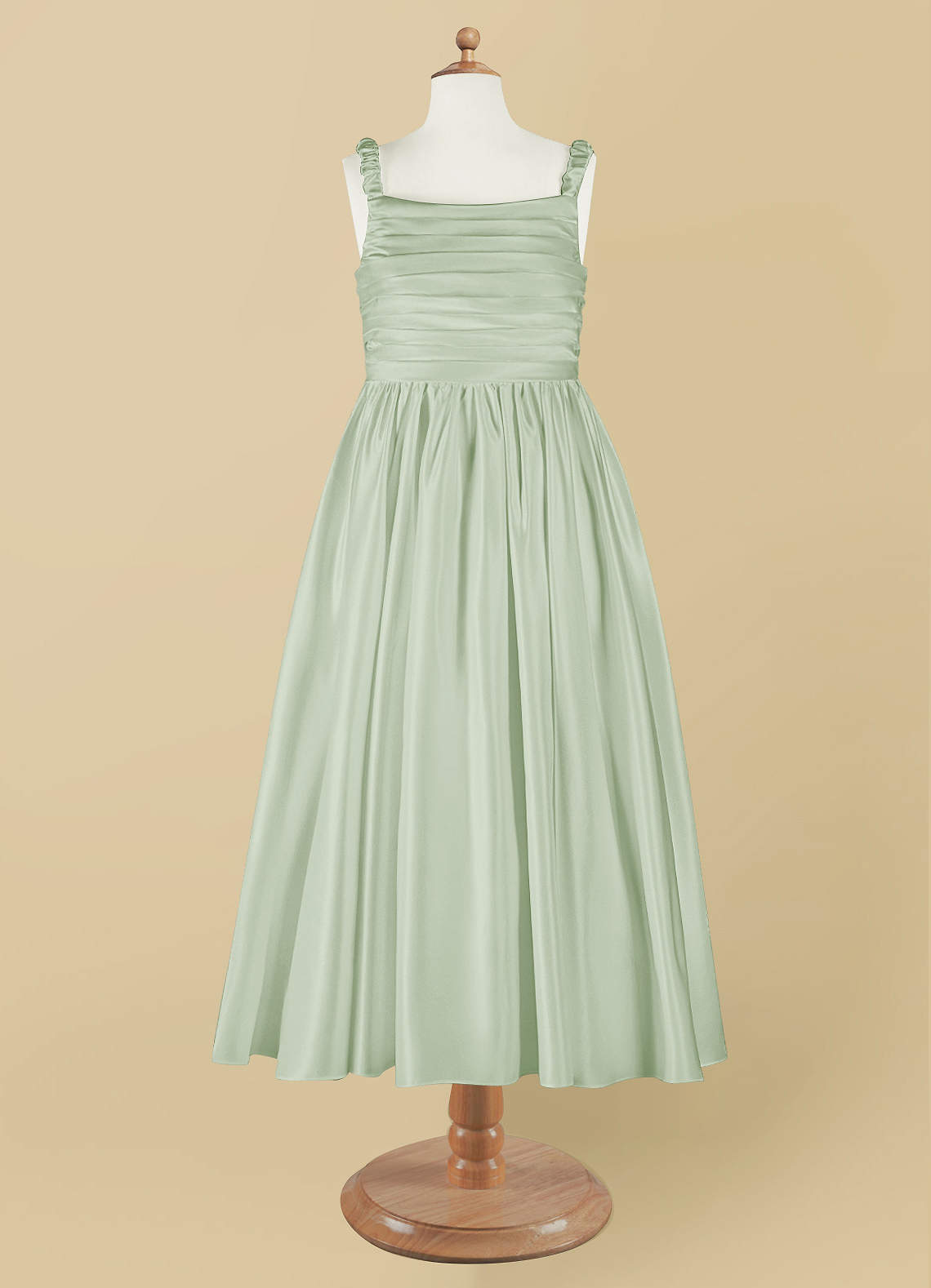 Azazie Cutie Pie Blumenmädchenkleider A-Linie Plissee Matte Satin Kleid Staubiger Salbeigrün image6