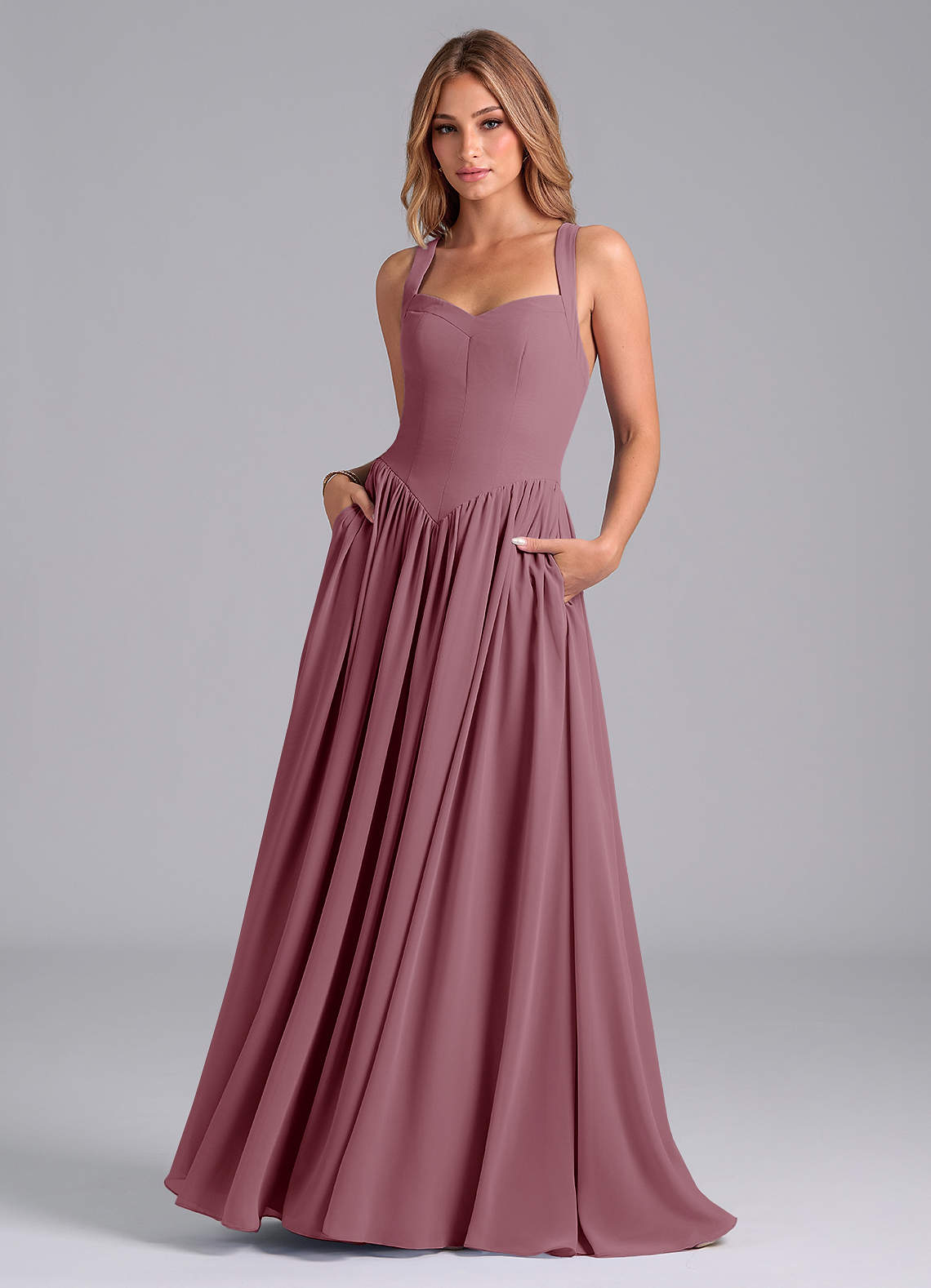 Azazie Francis Bridesmaid Dresses Vintage Mauve A-Line Corset Chiffon Dress image1