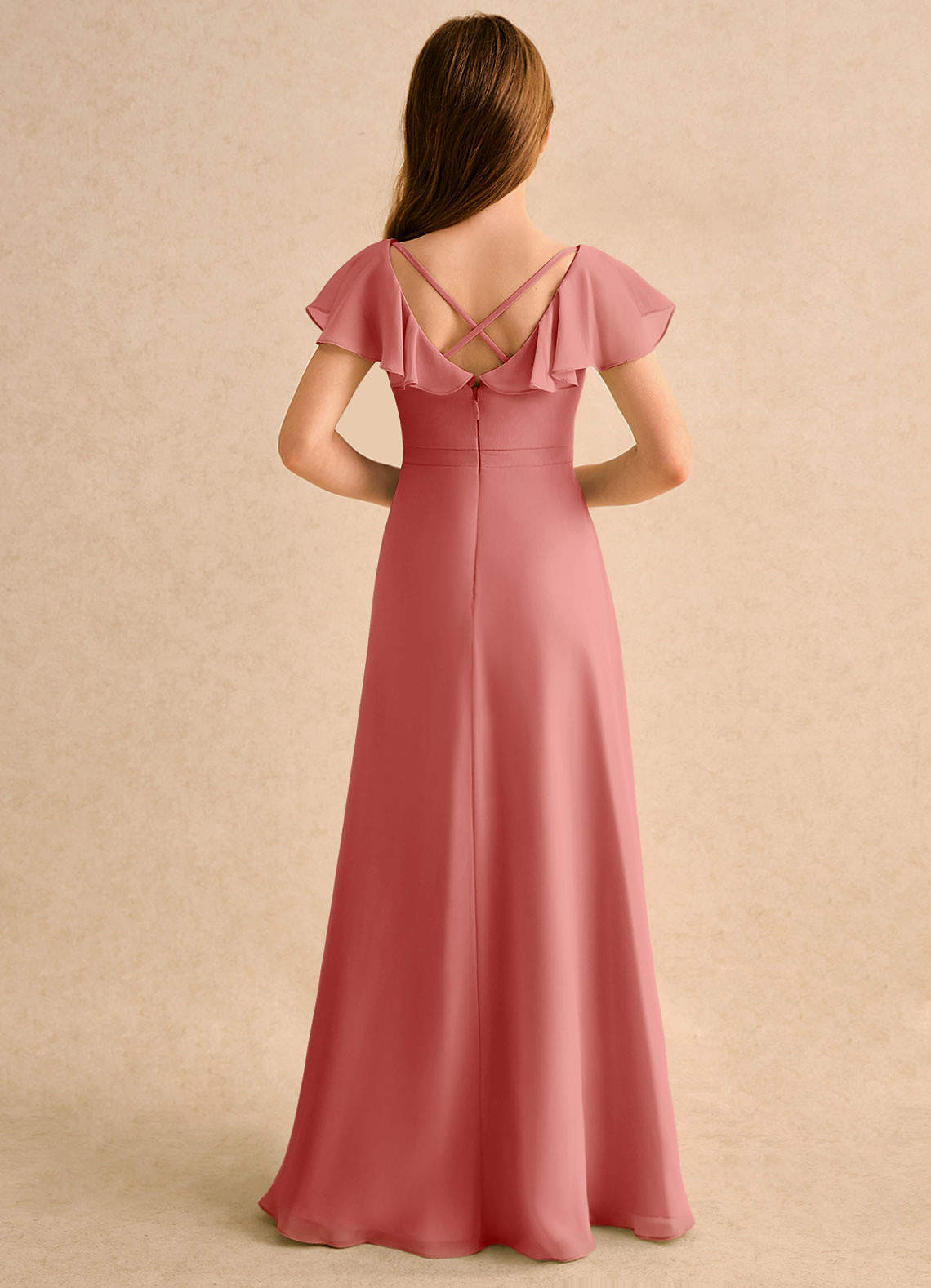 Azazie Nari Girls Formal Vestidos de florista Vestido Rosa Antiga de Chiffon de Linha A com com Mangas image1