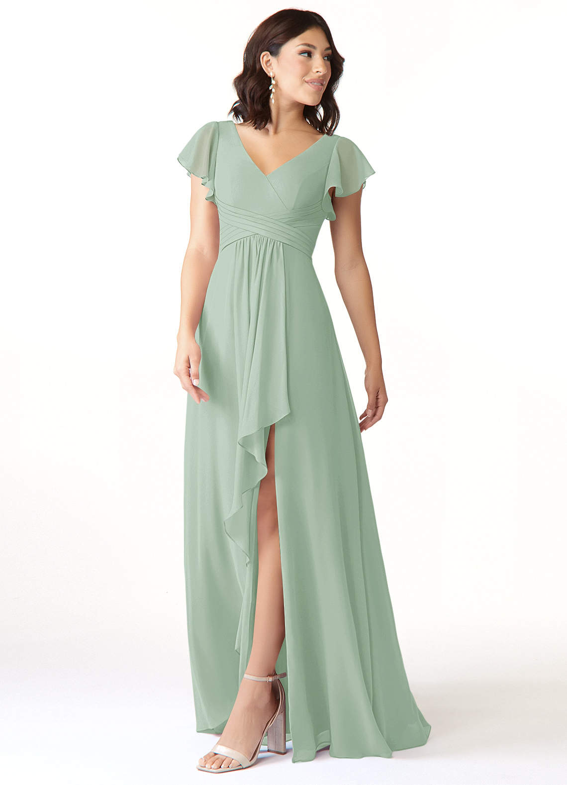 Azazie Omari Bridesmaid Dresses Agave A-Line Chiffon Dress image3