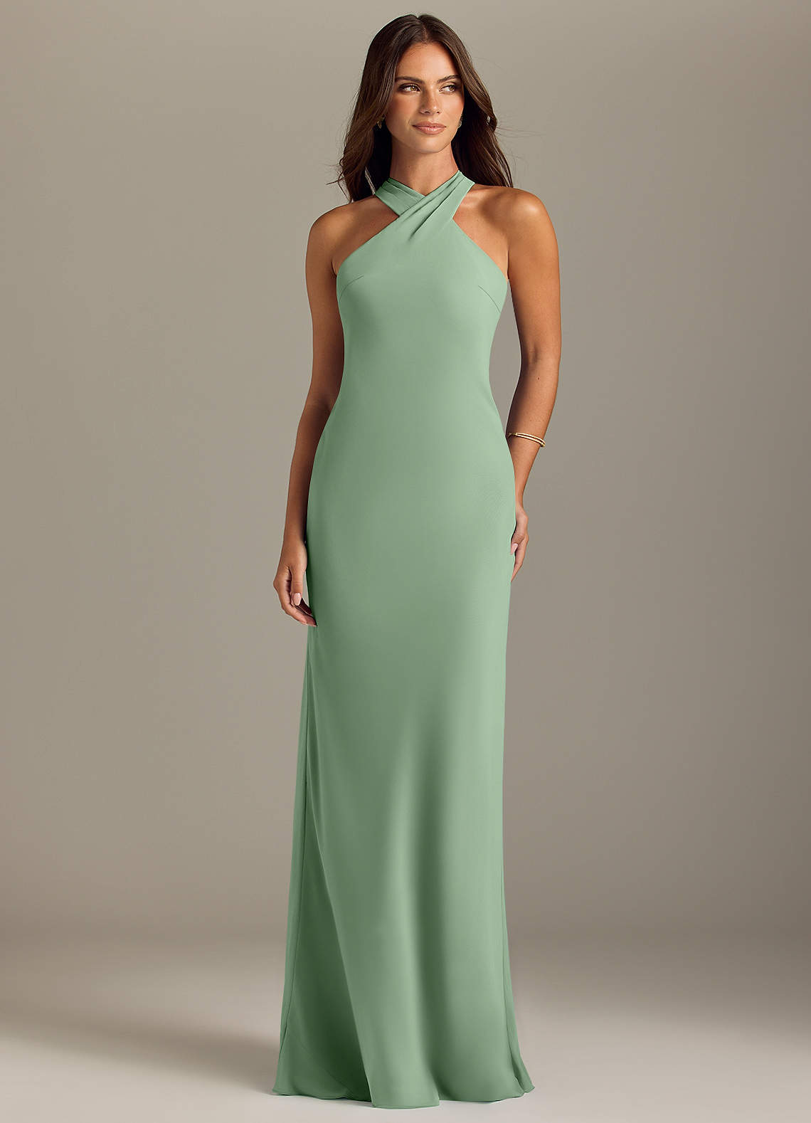 Azazie Doretta Bridesmaid Dresses Matcha Mermaid Pleated Chiffon Dress image1