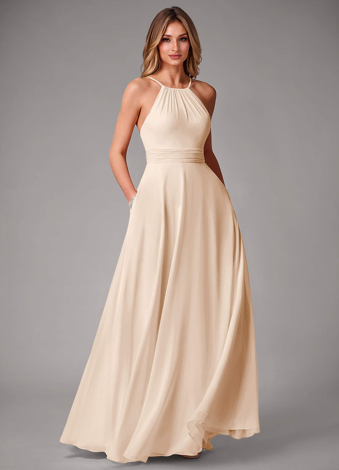 Azazie Amalia Bridesmaid Dresses White Alabaster A-Line Pleated Chiffon Dress image1
