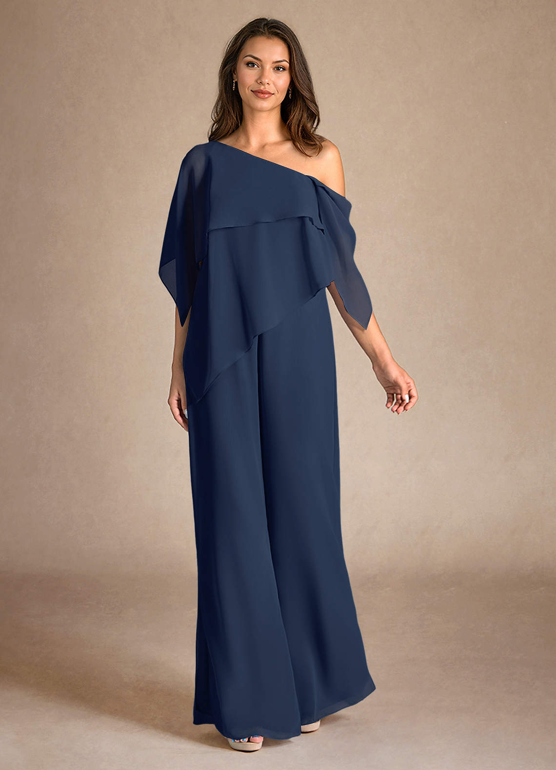 Azazie Halima Abiti per la Madre della Sposa Abito Tuta Pantaloni in Chiffon Spacco Laterale Marino Scuro image3