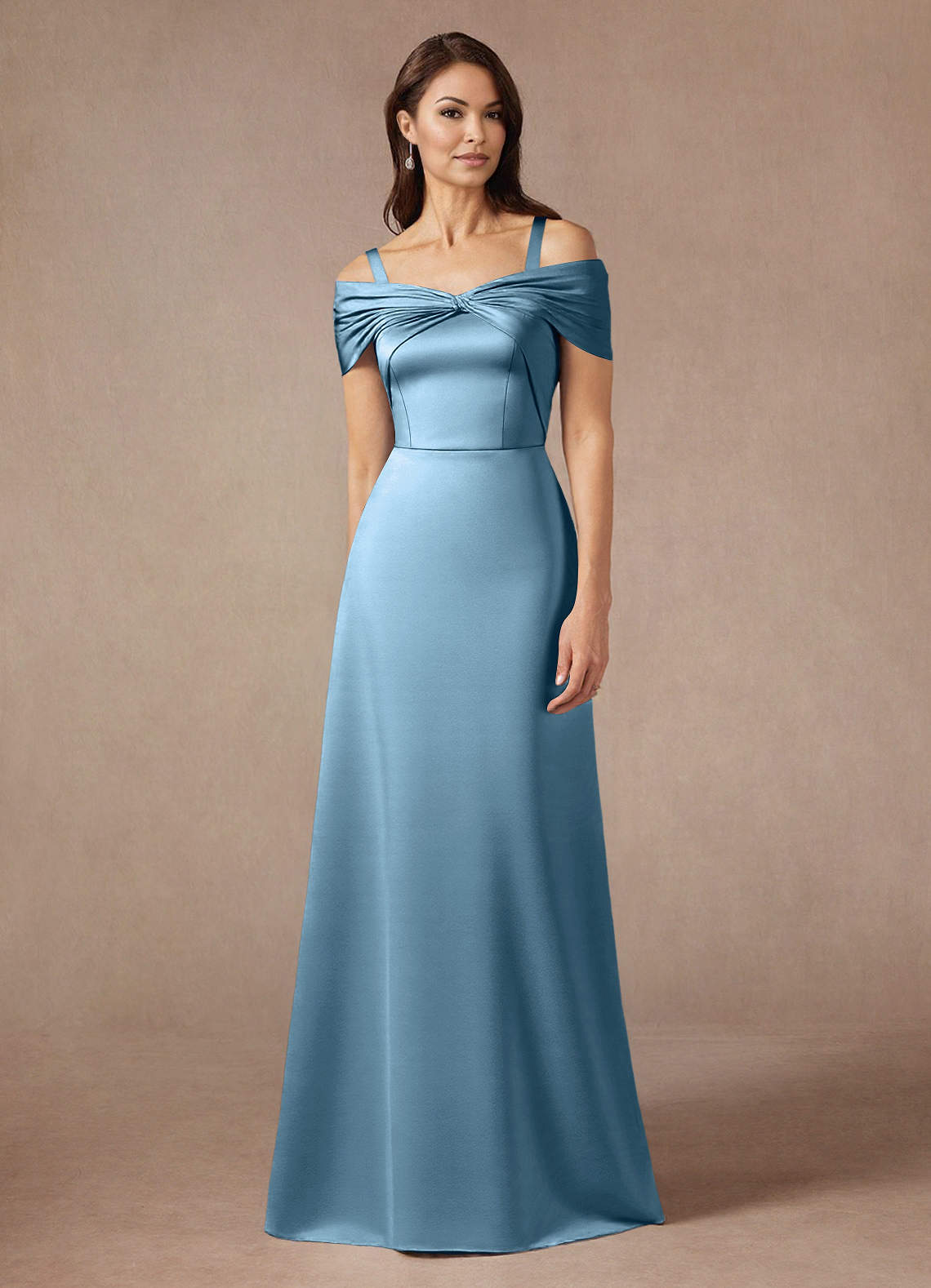 Azazie Amelia Mother of the Bride Dresses Steel Blue A-Line Off the Shoulder Stretch Satin Dress image4