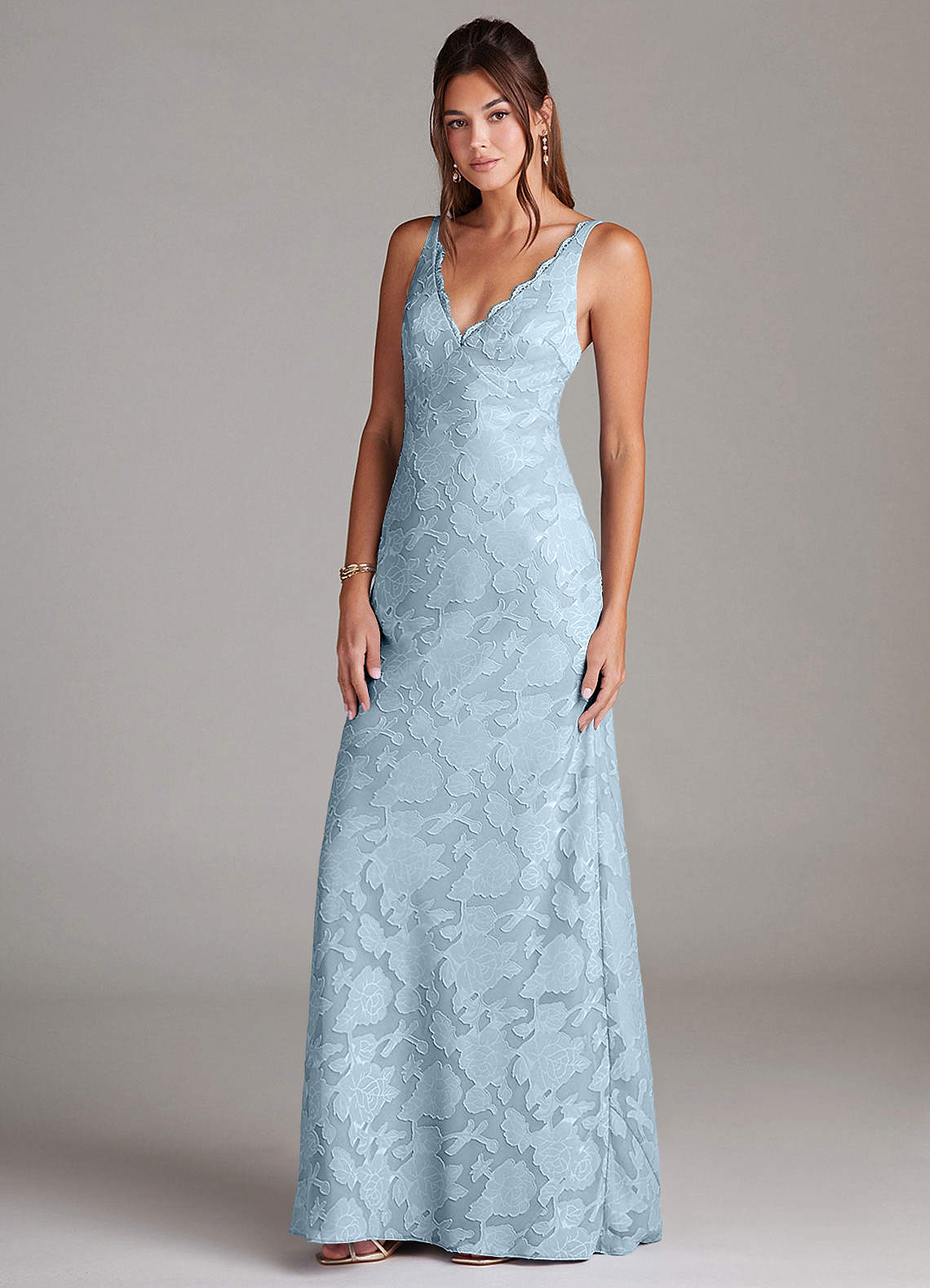Azazie Tianna Bridesmaid Dresses Sky Blue Sheath Lace Floral Burnout Dress image3