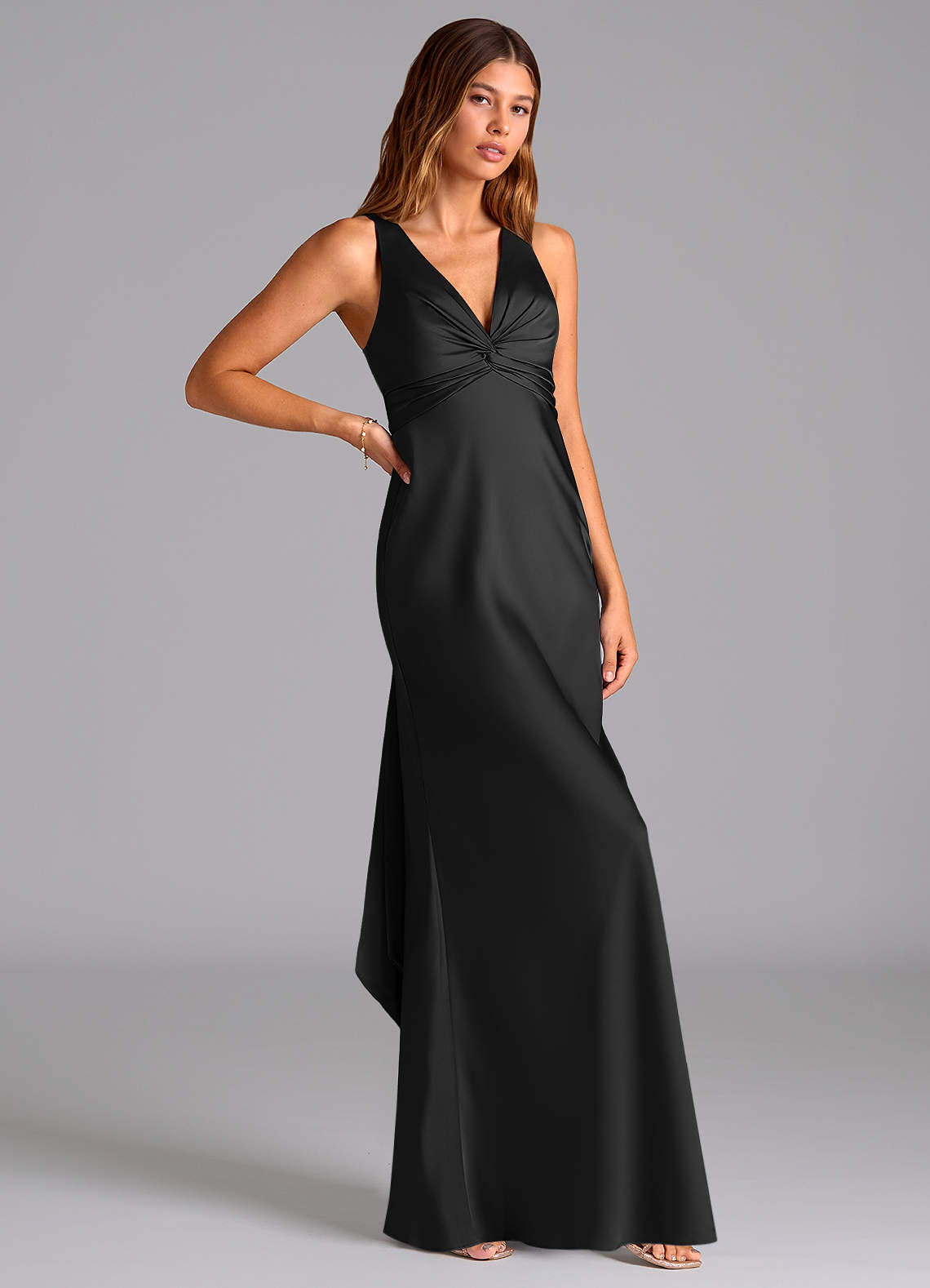 Azazie Hati Bridesmaid Dresses Black Mermaid Stretch Satin Dress image1