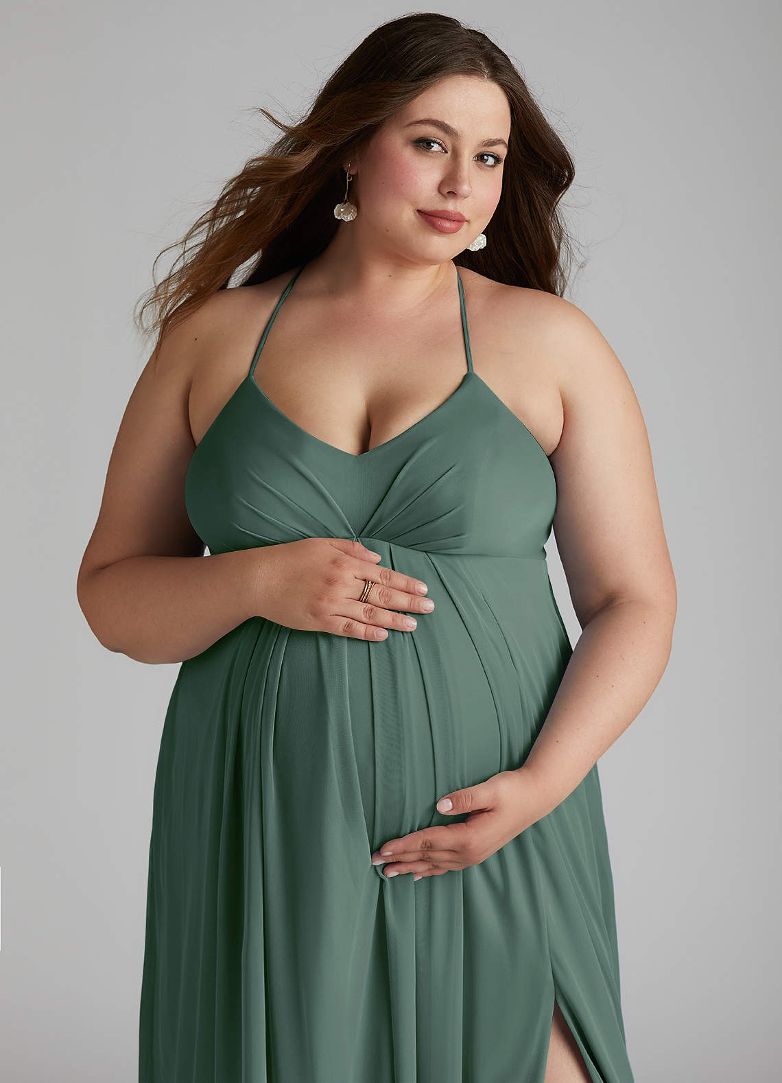 Azazie Annabelle Vestidos de dama de honra para maternidade Vestir Linha A Plissado Comprimento do chão Malha image10