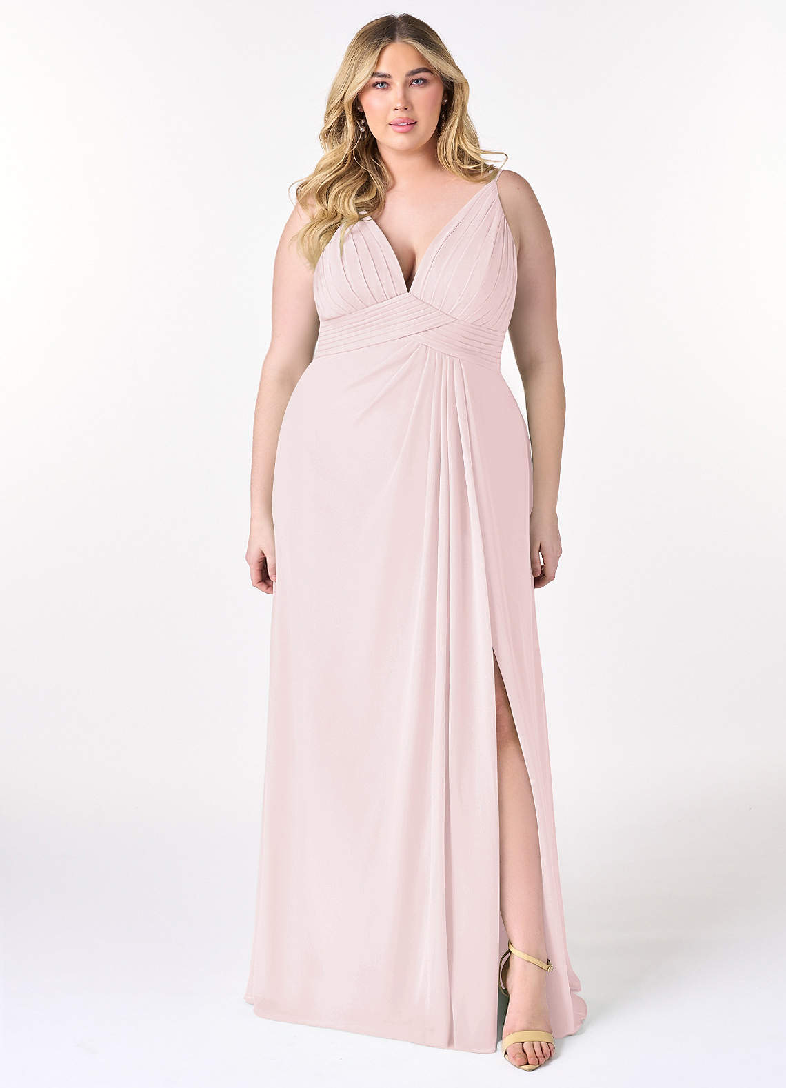 Azazie Maren Allure Kleider zum Anprobieren zu Hause A-Linie V-Hals Spitze Chiffon Kleid Zartrosa image5