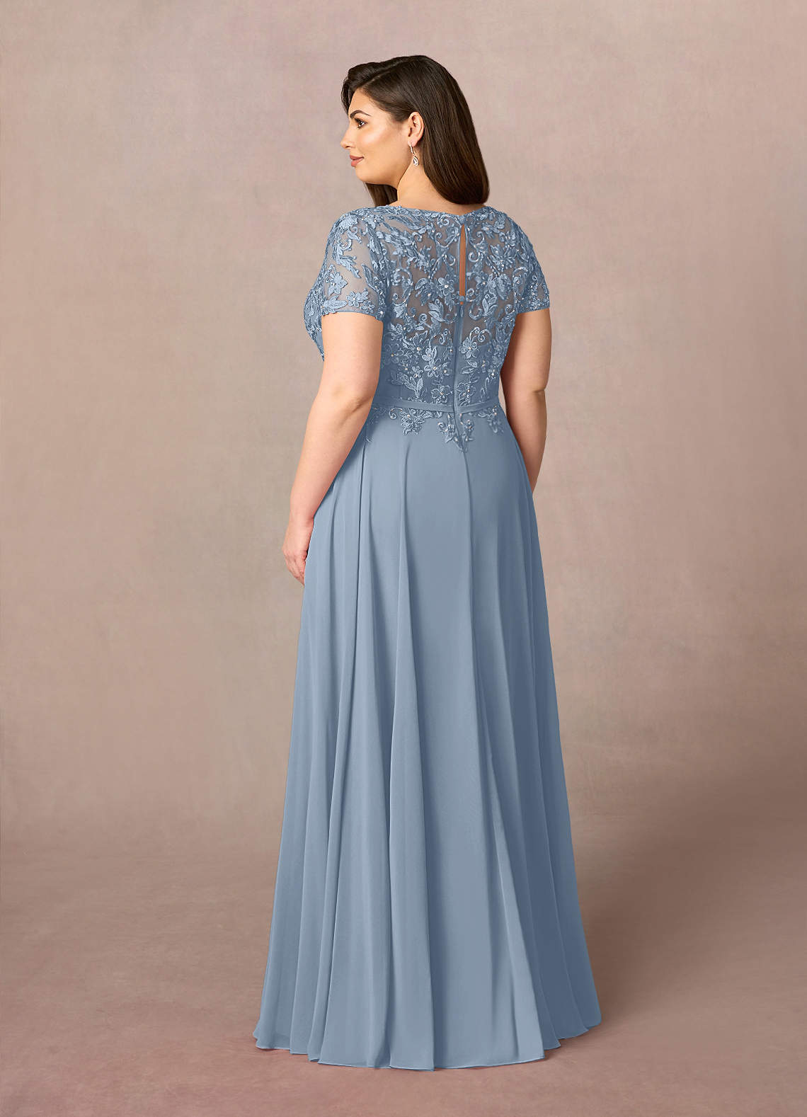 Azazie Adina Mother of the Bride Dresses Dusty Blue A-Line Boatneck Sequins Chiffon Dress image8