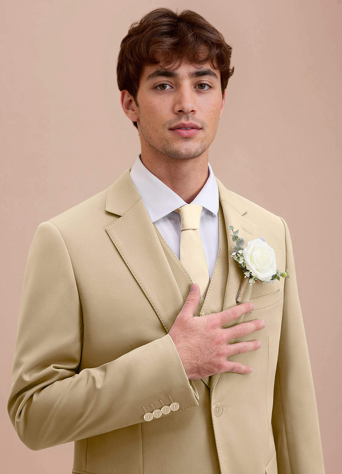 front Ethan Champagne Refined Weave Performance Suit Jacket