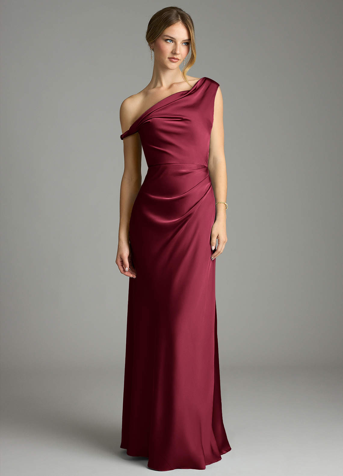 Azazie Mermaid One-Shoulder Floor-Length Stretch Satin Bridesmaid Dresses