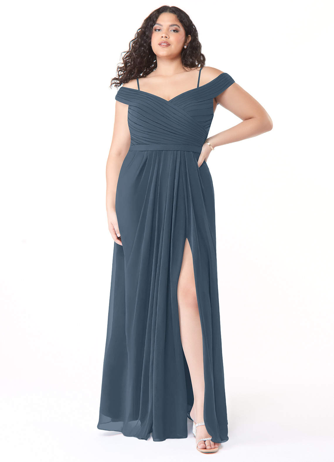 Azazie Audrianna Bridesmaid Dresses Neptune A-Line Off-The-Shoulder Gathered Chiffon Convertible Dress image1
