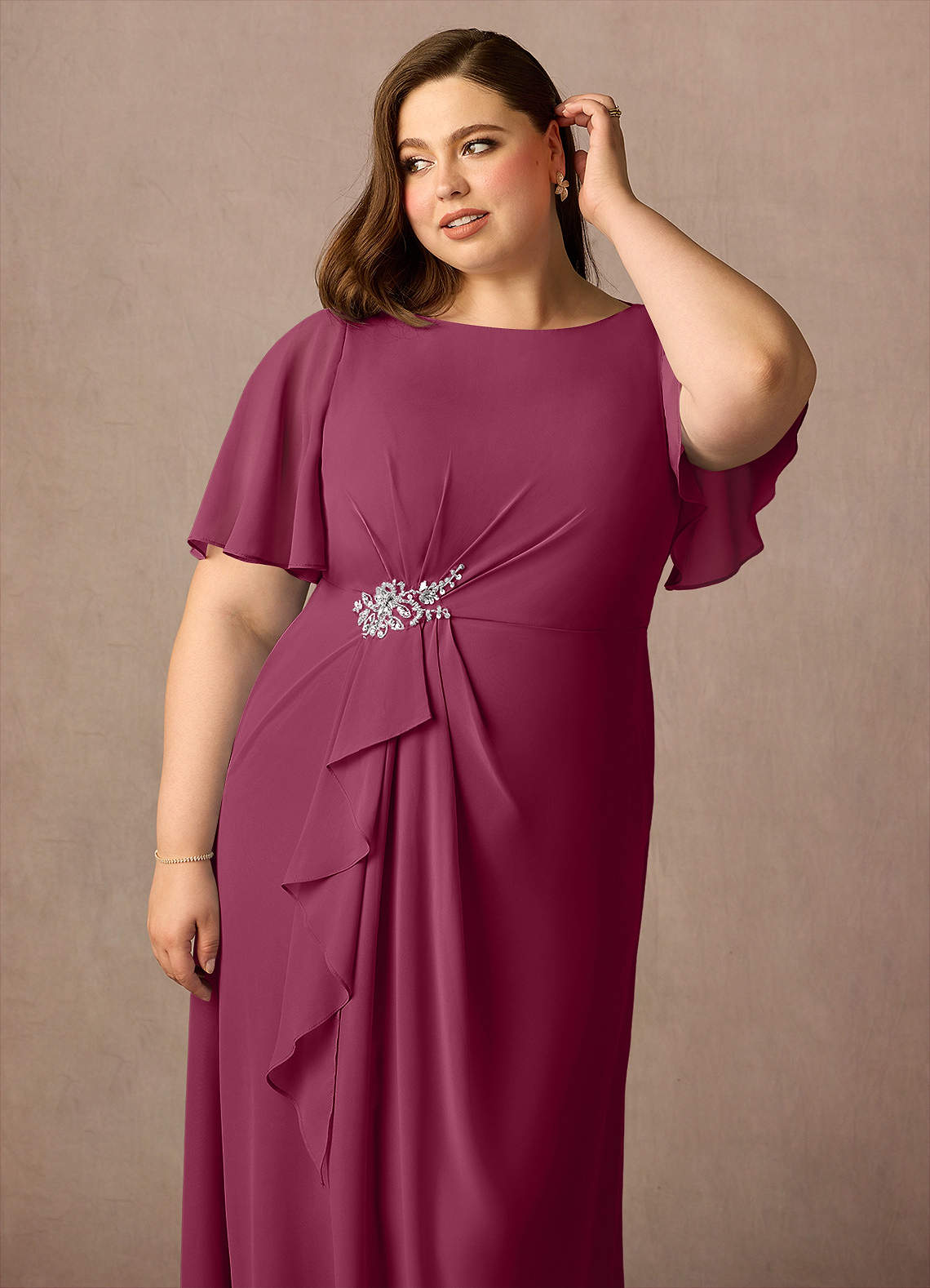 Azazie Rain Abiti per la Madre della Sposa Abito Tubino in Chiffon Perline Gelso image6