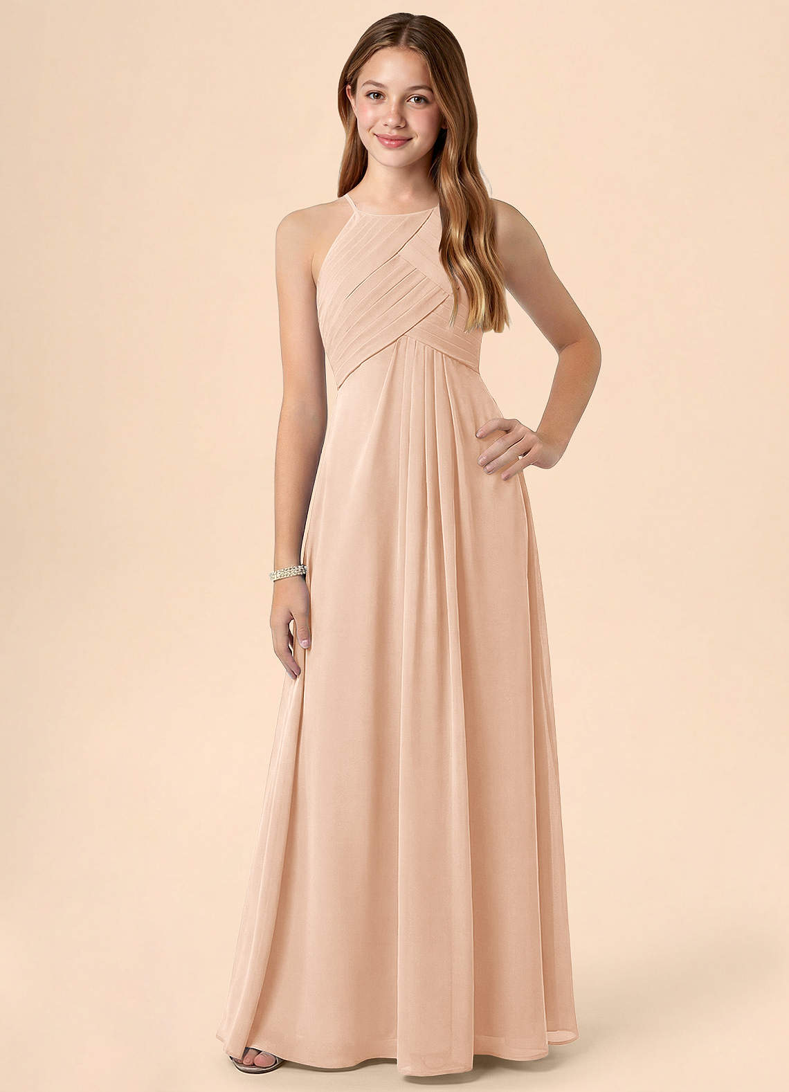 peach junior bridesmaid dresses peach and pink dress Wedtrend Women Peach Junior Bridesmaid Dress Square Neck Pleated Chiffon A Line