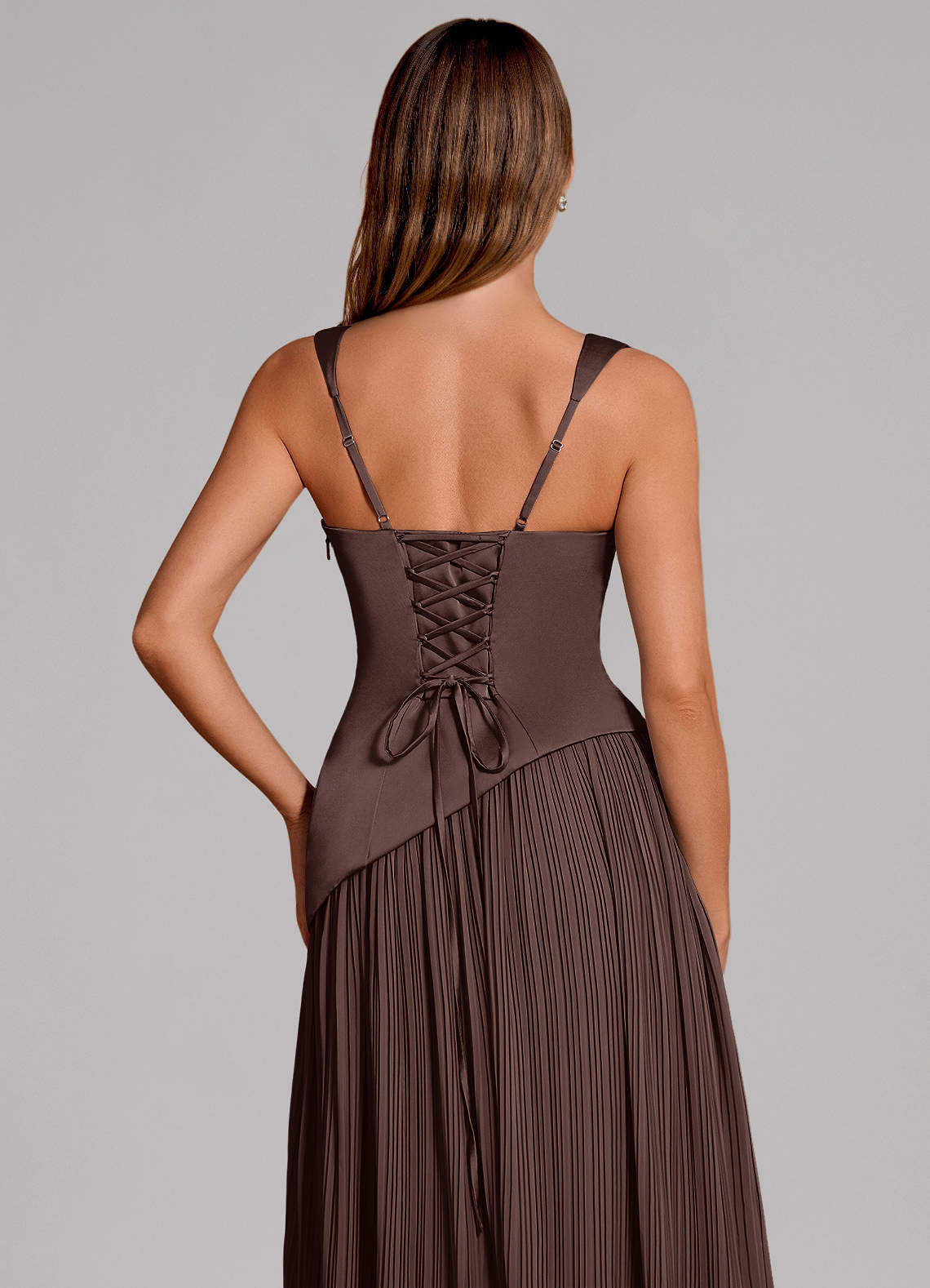 Azazie Stephanie Bridesmaid Dresses Ganache A-Line Pleated Stretch Satin Dress image1