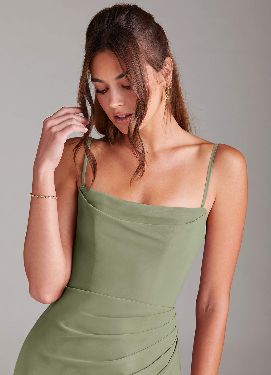 Azazie Leonis Bridesmaid Dresses Pistachio Sheath Strapless Chiffon Convertible Dress image1
