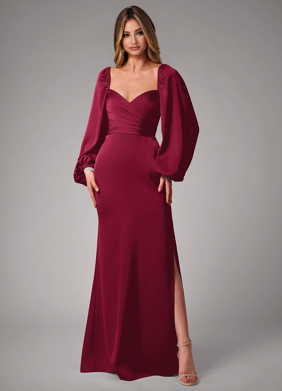 blue glitter dress long sleeve AMANI Long Sleeve Sequin Gown