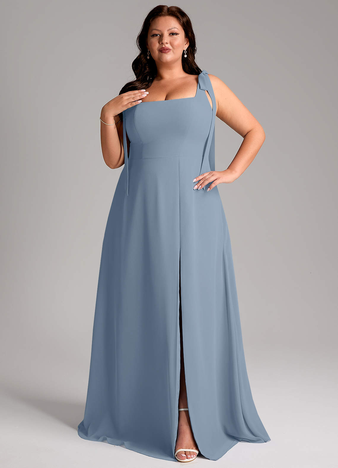 Azazie Debra Bridesmaid Dresses Dusty Blue A-Line with Pockets Chiffon Convertible Dress image9