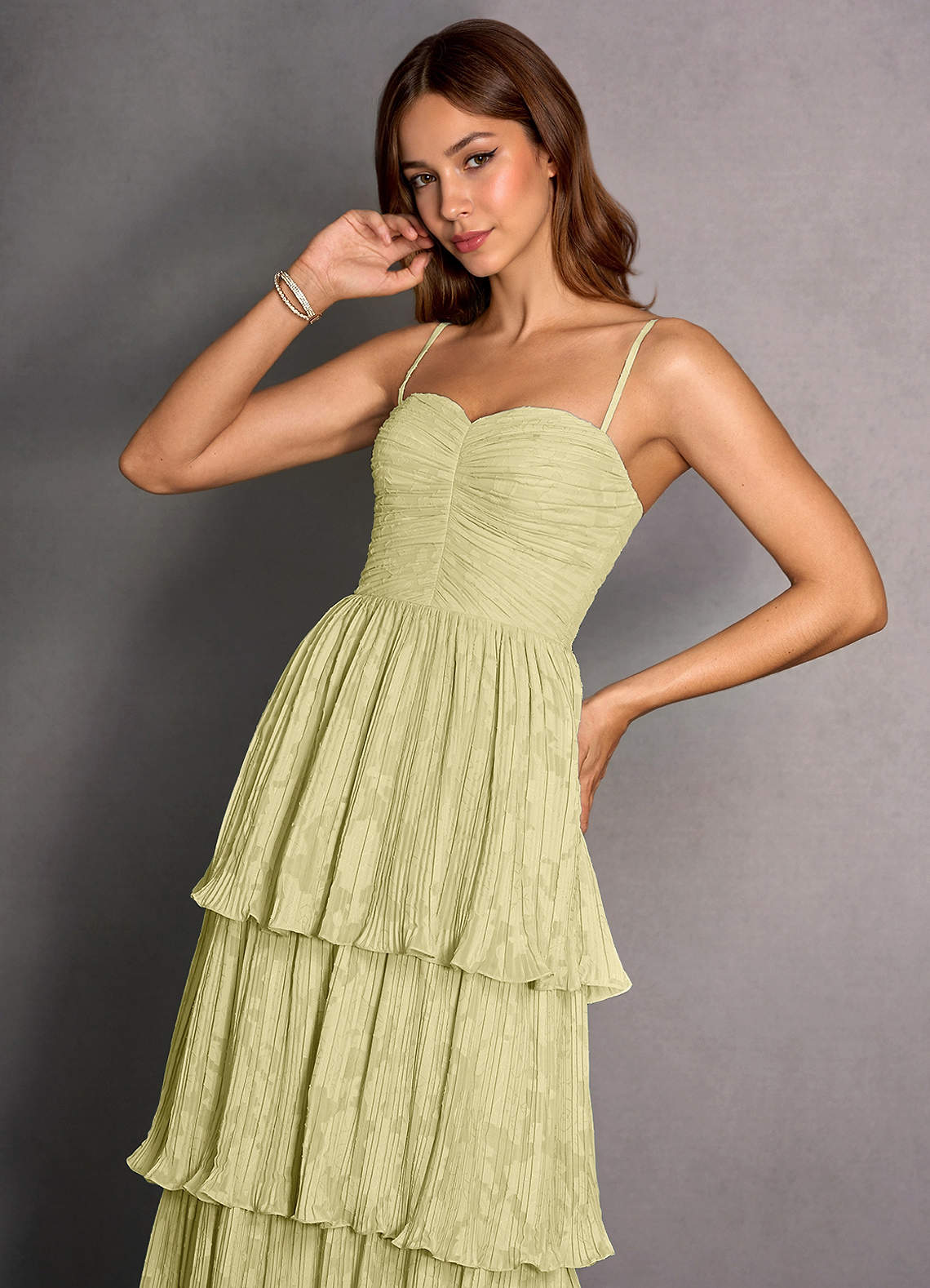 Jessamine Lemon Sorbet Lace Ruffled A-line Prom Dress | Azazie