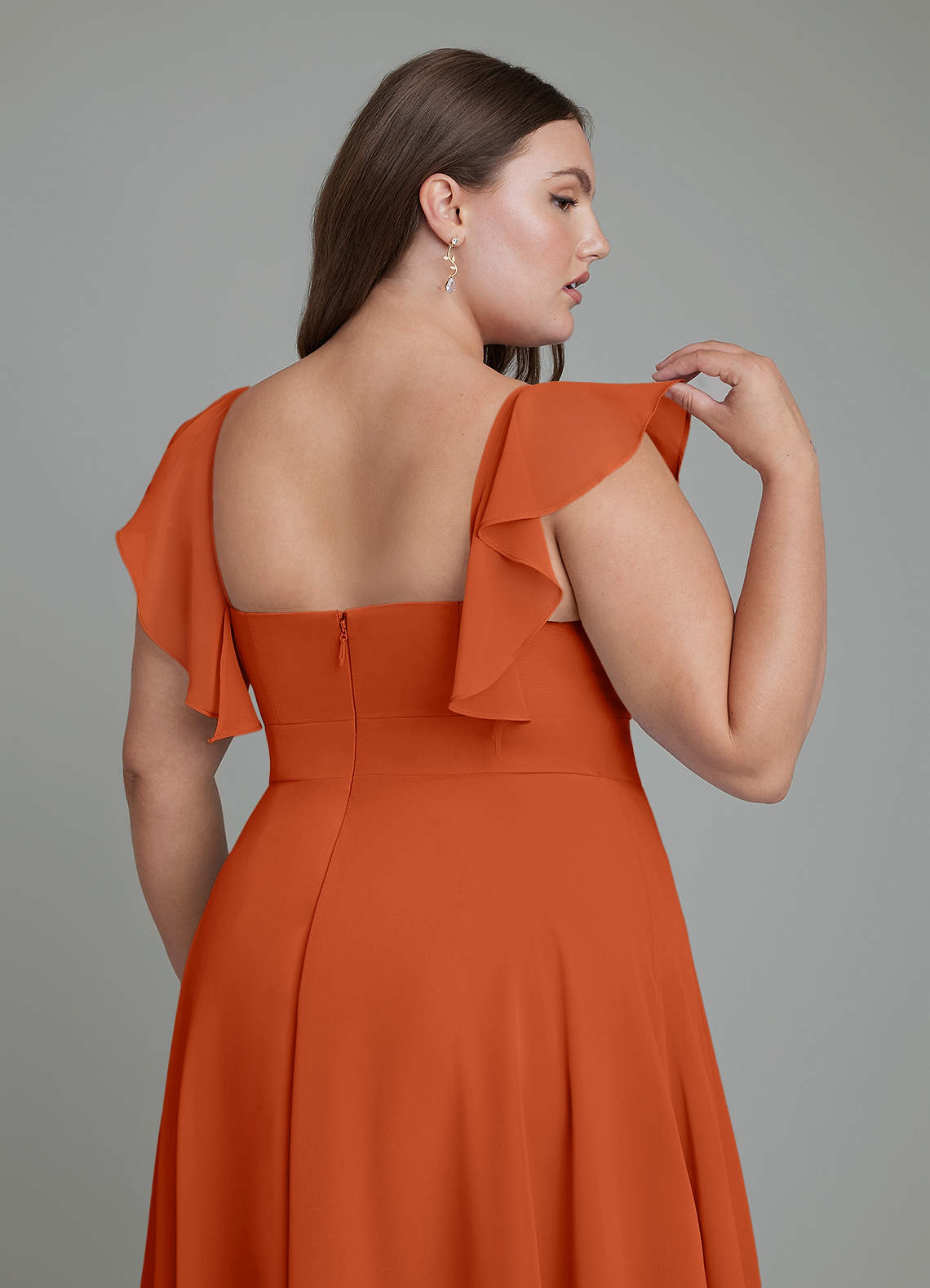 Azazie Leilani Bridesmaid Dresses Burnt Orange A-Line Pleated Chiffon Dress image11