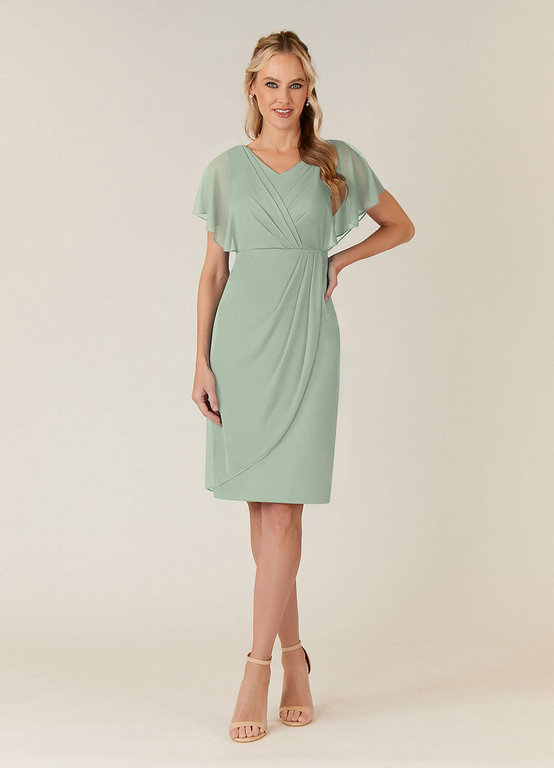 Azazie Waverly Dusty Sage Sheath Pleated Mesh Dress Ready to Ship | Azazie