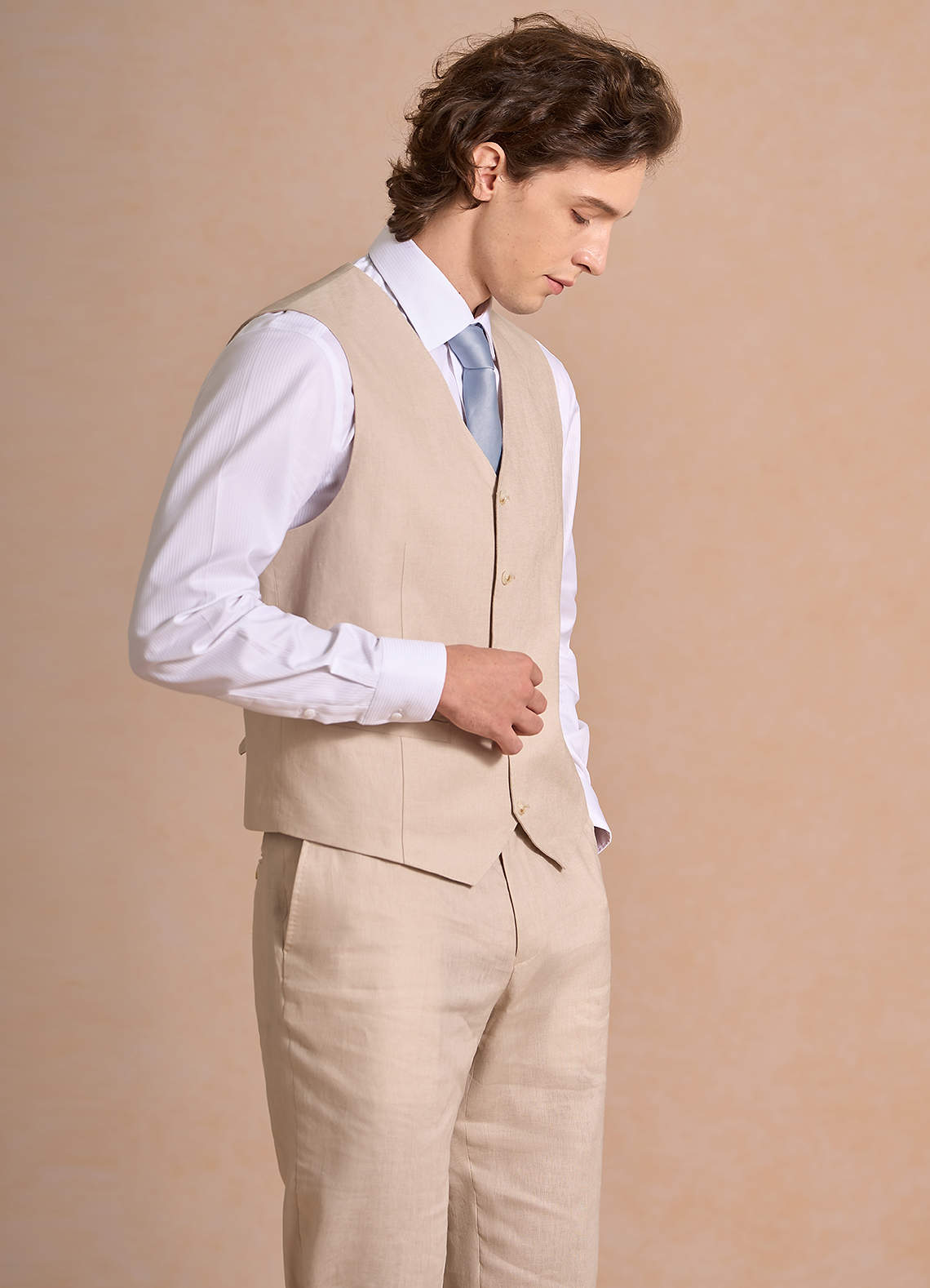 front Harrison Tan 100% Linen Suit Vest