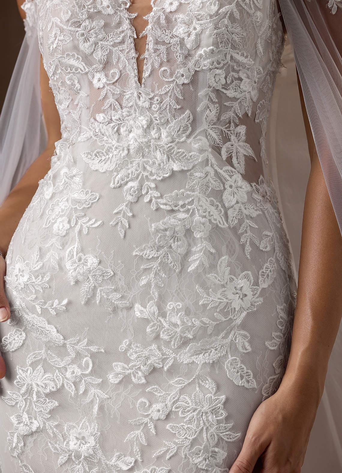Azazie Leonie Wedding Dresses Diamond White Mermaid V-Neck Sequins Tulle Dress image14
