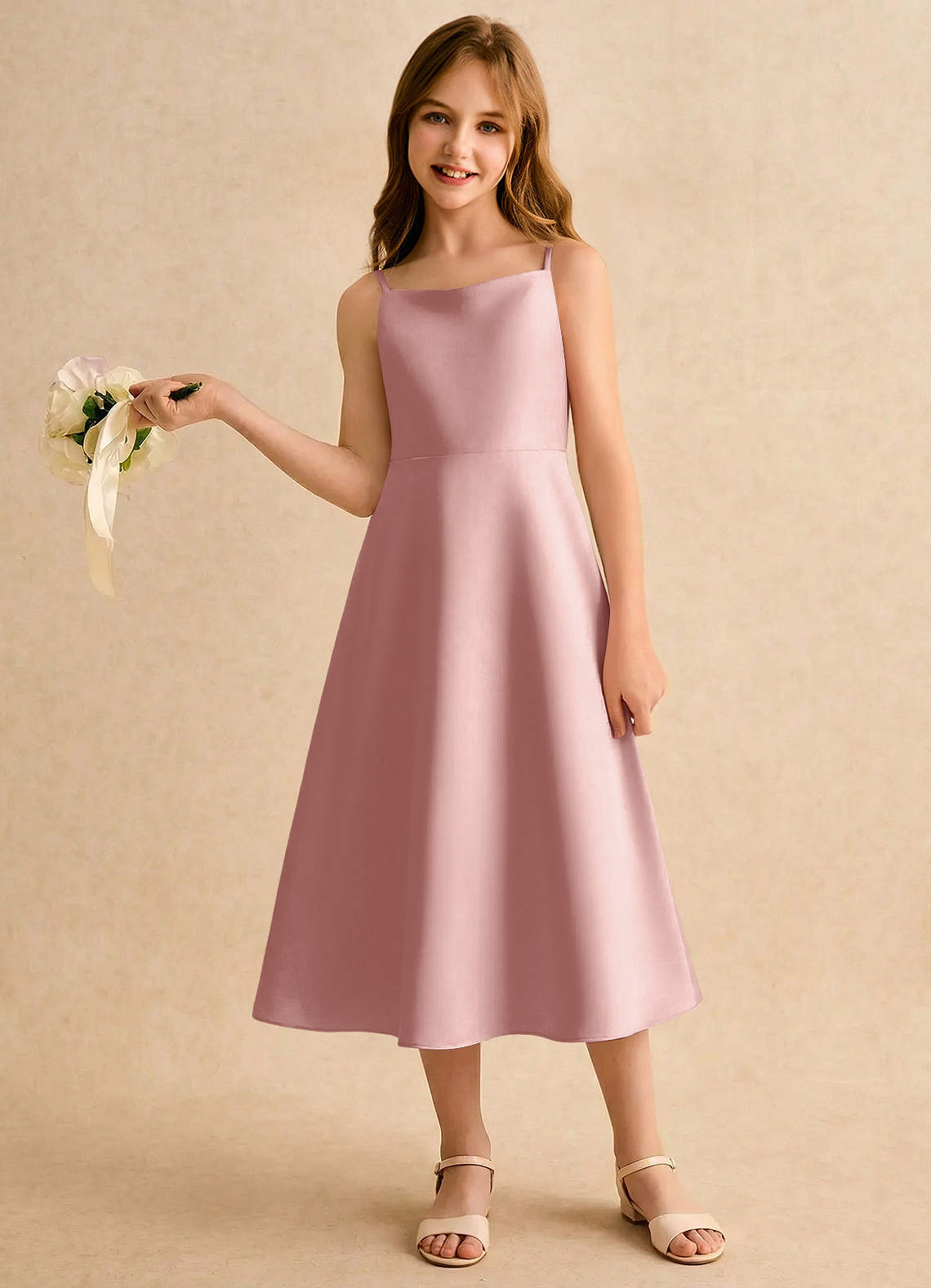 Azazie Jaella Girls Formal Rose Gold A-Line Pleated Matte Satin Dress | Azazie Azazie Jaella Girls Formal Rose Gold A-Line Pleated Matte Satin Dress | Azazie
