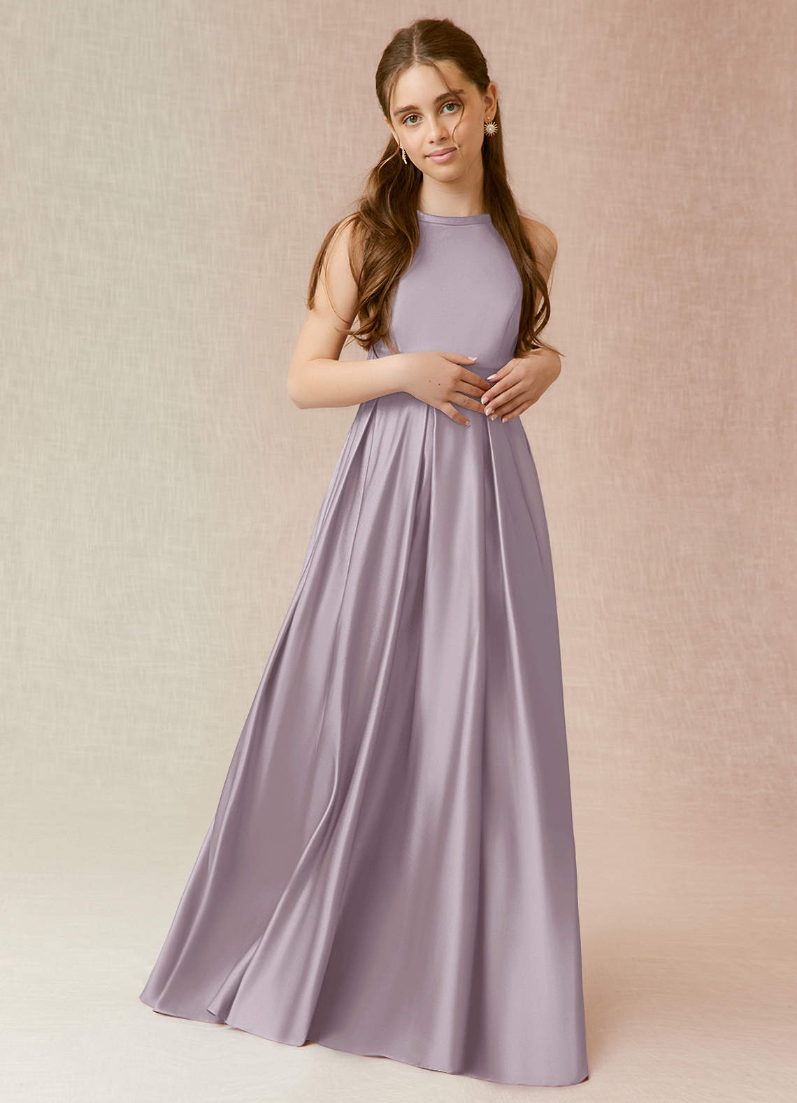 Azazie Arianthe Junior Dusk A-Line with Pockets Matte Satin Dress image1