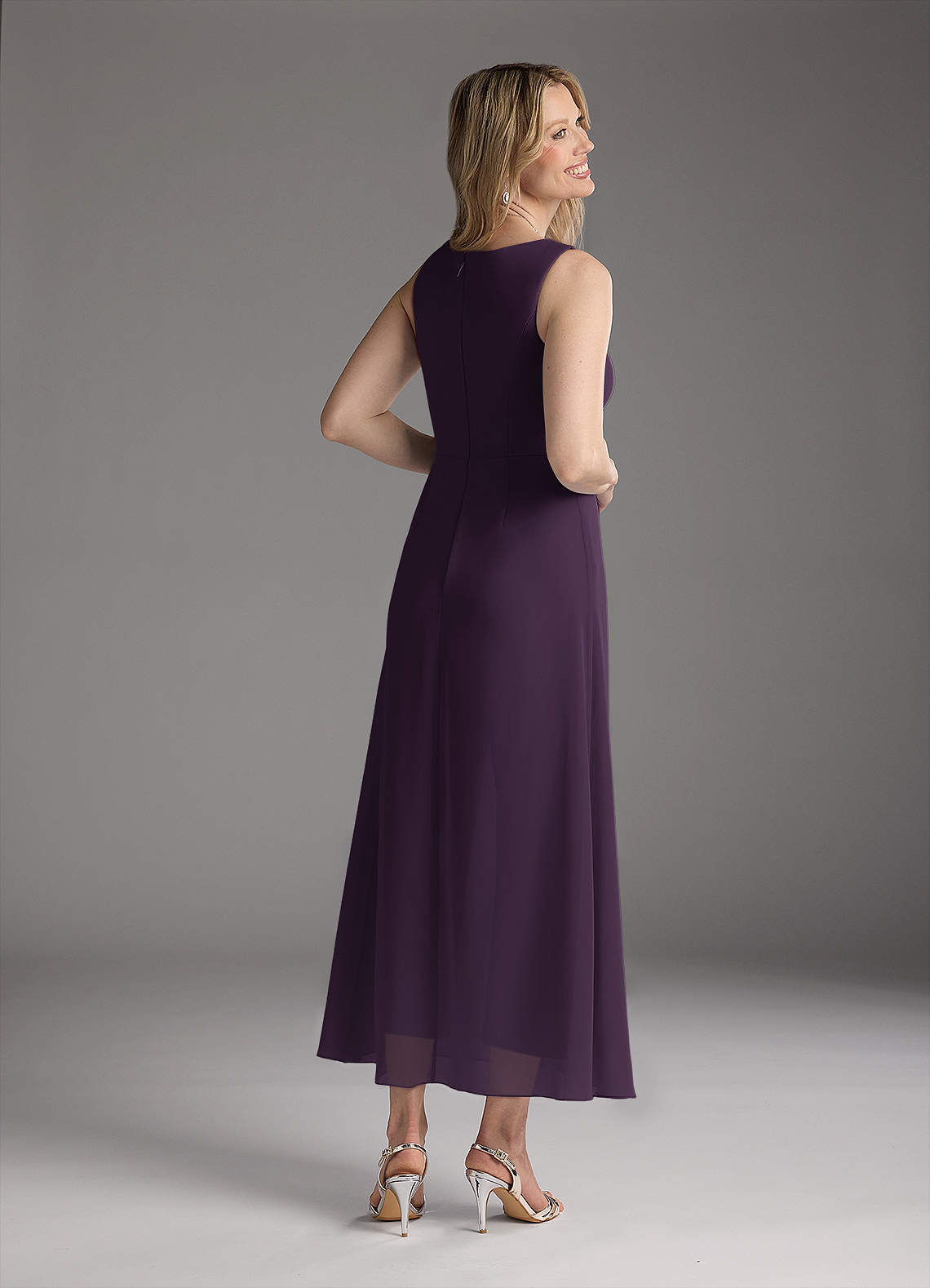 Azazie Anitta Mother of the Bride Dresses Plum Jumpsuit/Pantsuit Pleated Stretch Crepe Dress image4