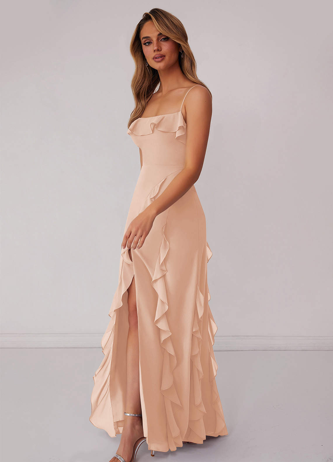 Barbie ♥ Azazie Bridesmaid Dresses English Rose Sheath Bow Chiffon Dress image4
