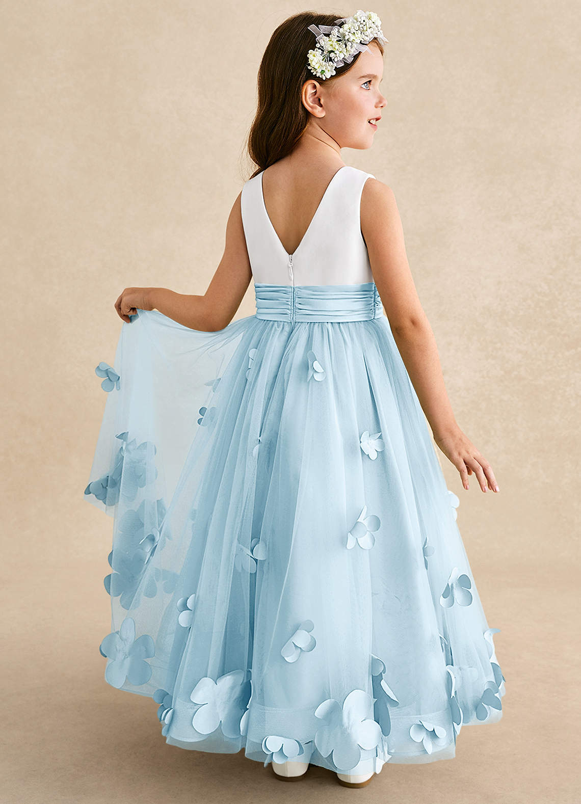 Azazie Vi Blumenmädchenkleider A-Linie ärmellos Tüll Kleid Himmelblau image1