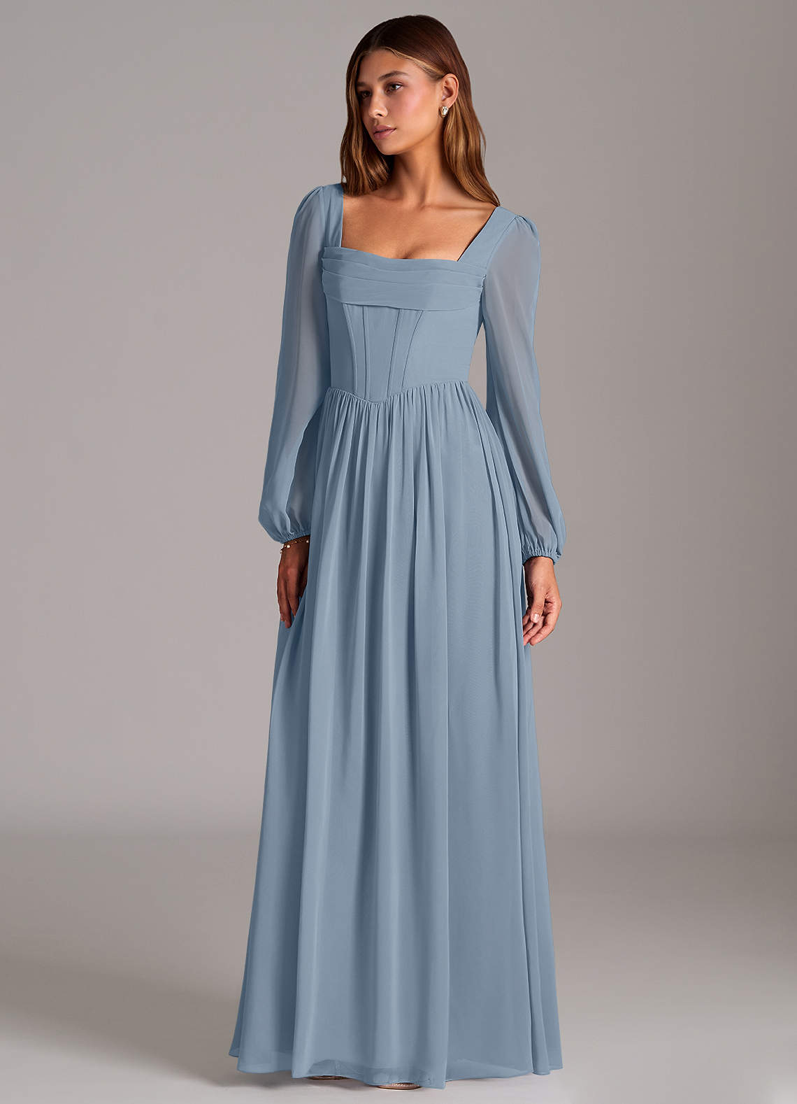 Azazie Maree Bridesmaid Dresses Dusty Blue A-Line Corset Chiffon Dress image1