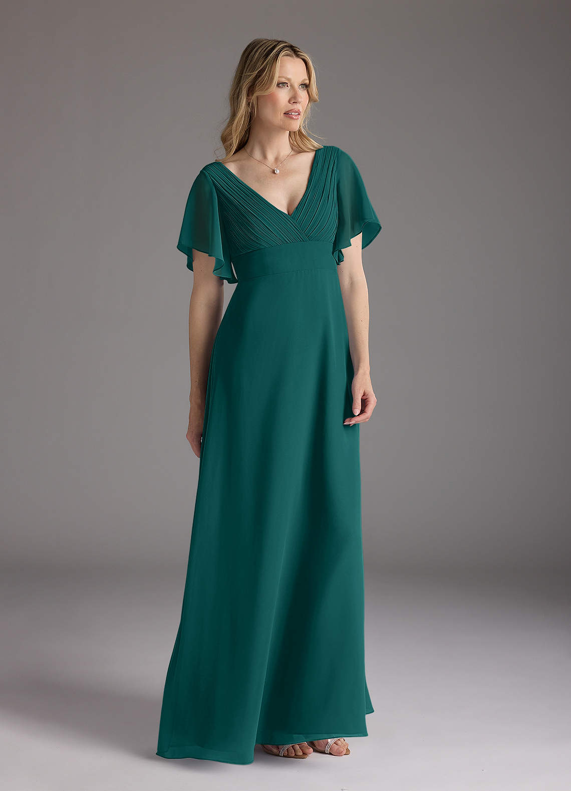 Azazie Alessa Mother of the Bride Dresses Peacock A-Line V-Neck Pleated Chiffon Dress image1