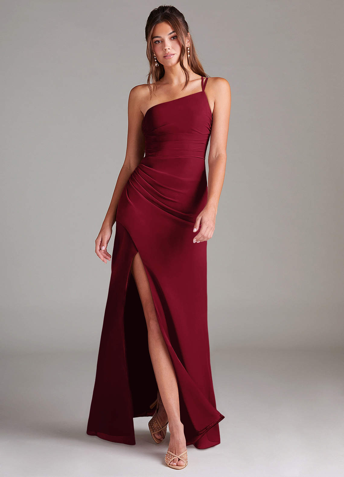 Azazie Bridesmaid One Shoulder Burgundy Bridesmaid Dresses Azazie