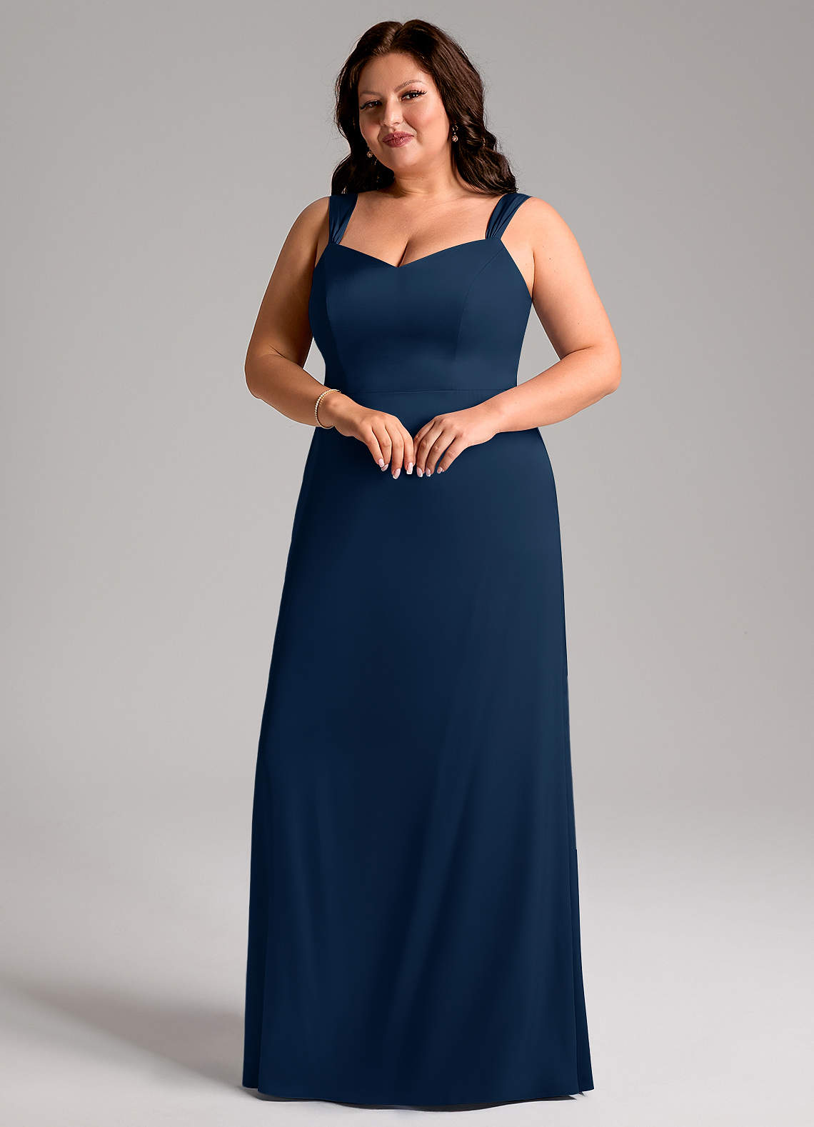 Azazie Denice Brautjungfernkleider Etui Plissee Stretch-Satin Kleid Dunkelmarine image1