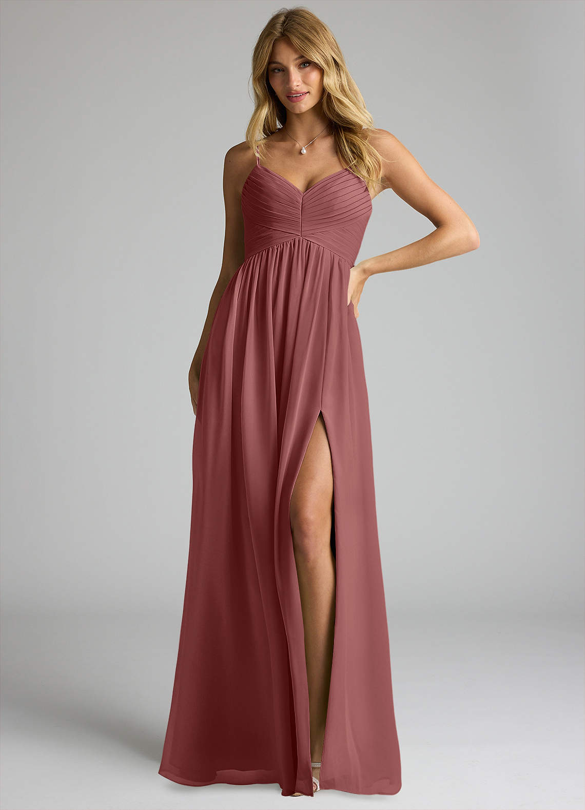 Azazie Alia Bridesmaid Dresses Amethyst A-Line Pleated Chiffon Dress image1