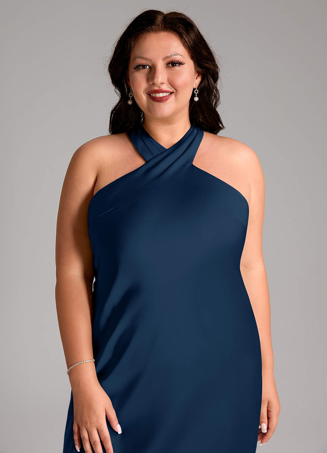 Azazie Doretta Bridesmaid Dresses Dark Navy Mermaid Pleated Stretch Satin Dress image10