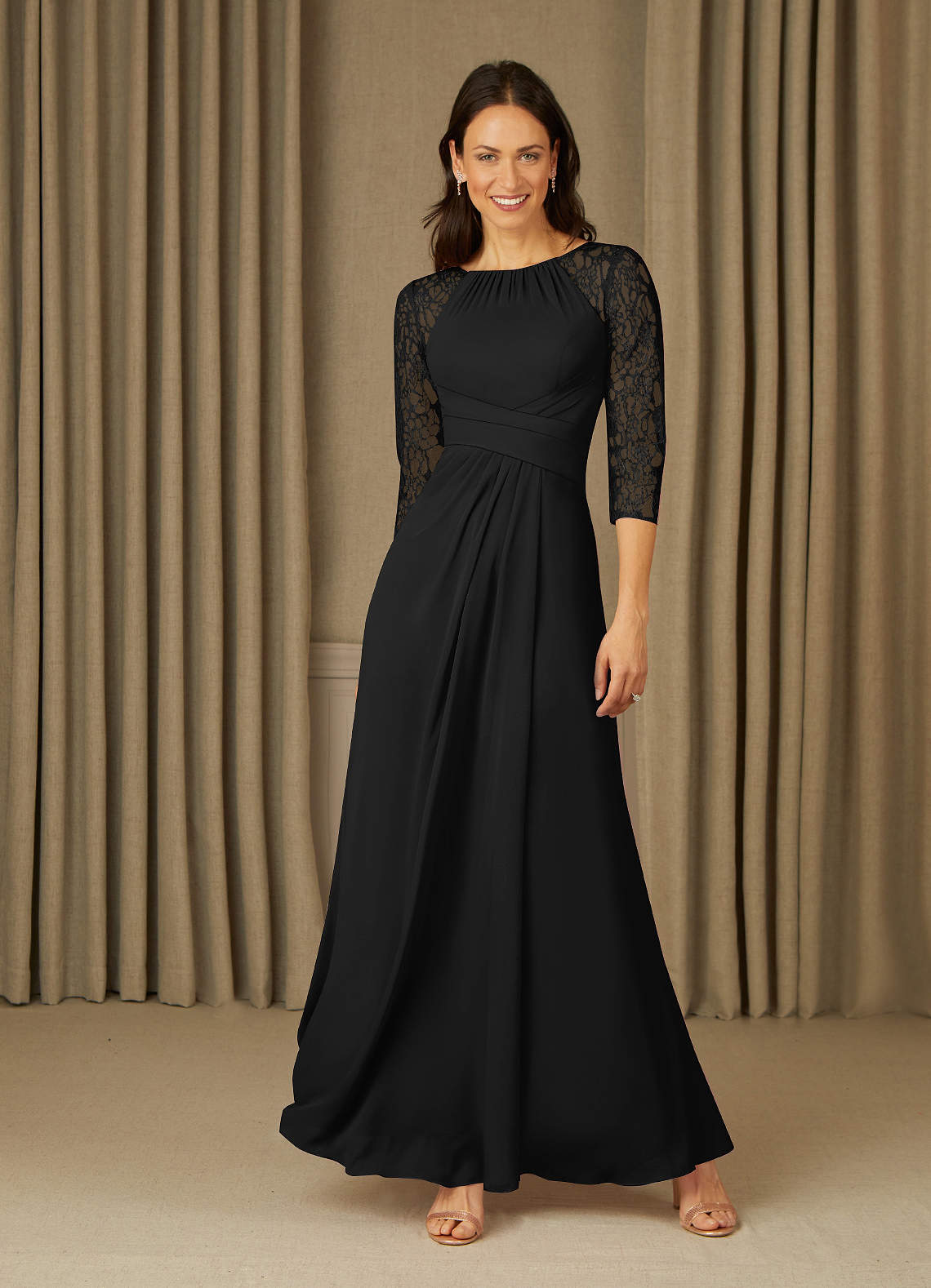 Azazie Zolla Mother of the Bride Dresses Black A-Line Lace Chiffon Dress image1